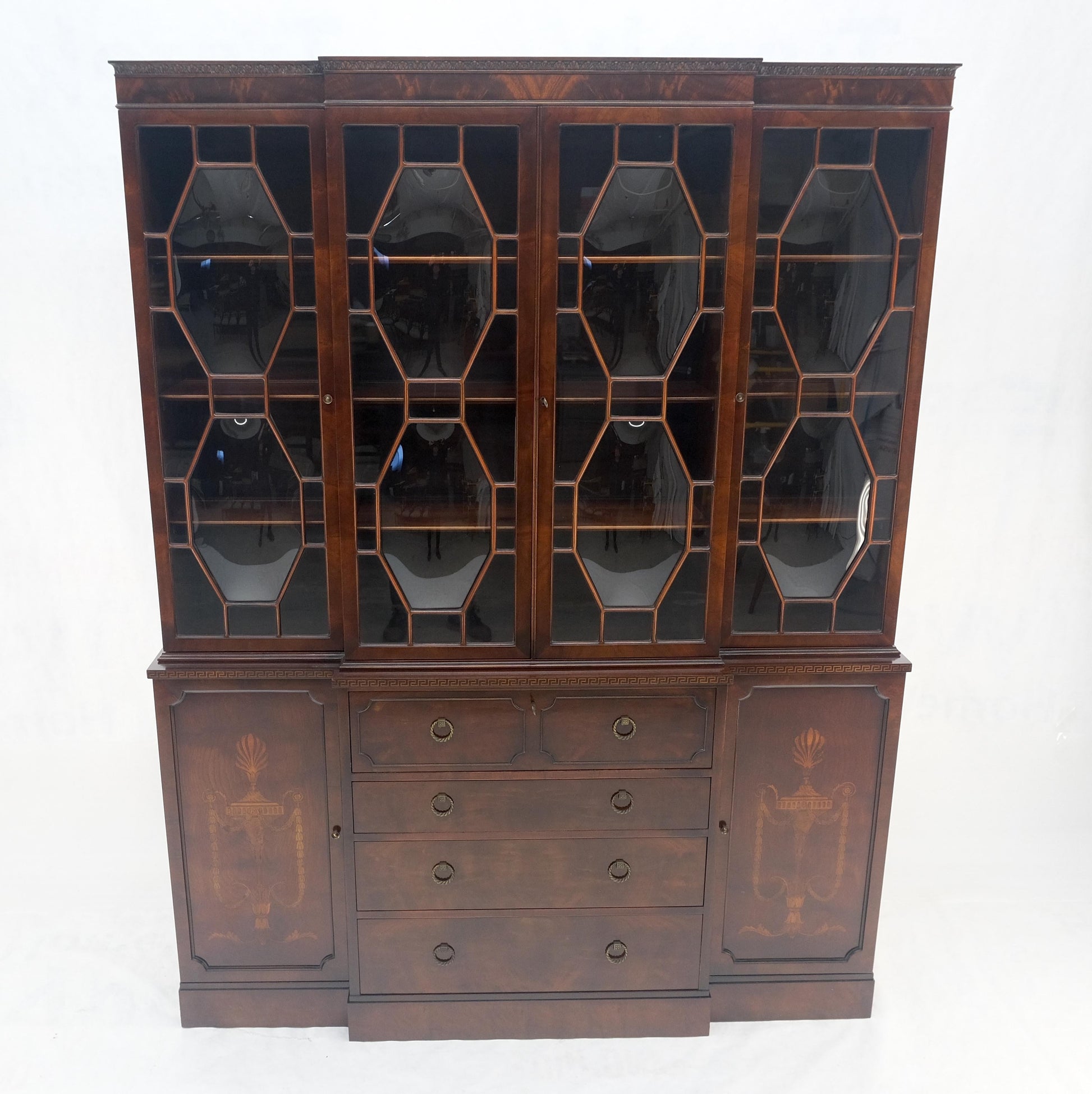 EstablishedLines Very Fine Custom c1940s Bubble Glass Drop Front Butlers Desk Break Front MINT