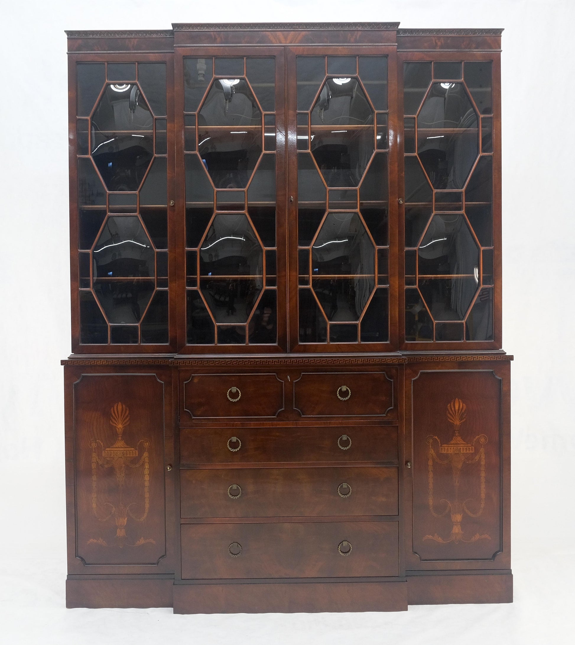 EstablishedLines Very Fine Custom c1940s Bubble Glass Drop Front Butlers Desk Break Front MINT