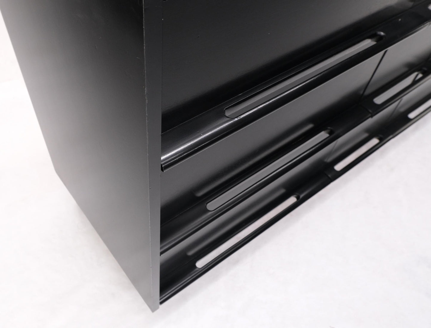 EstablishedLines Black Lacquer Ebonized Pieced Wood Pulls Gallery Top 9 Drawers Dresser Credenza