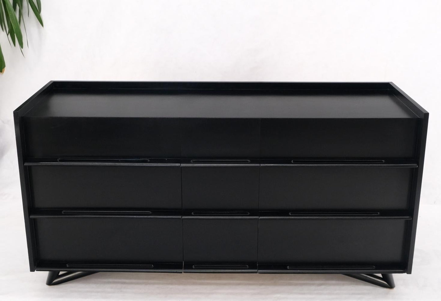 EstablishedLines Black Lacquer Ebonized Pieced Wood Pulls Gallery Top 9 Drawers Dresser Credenza