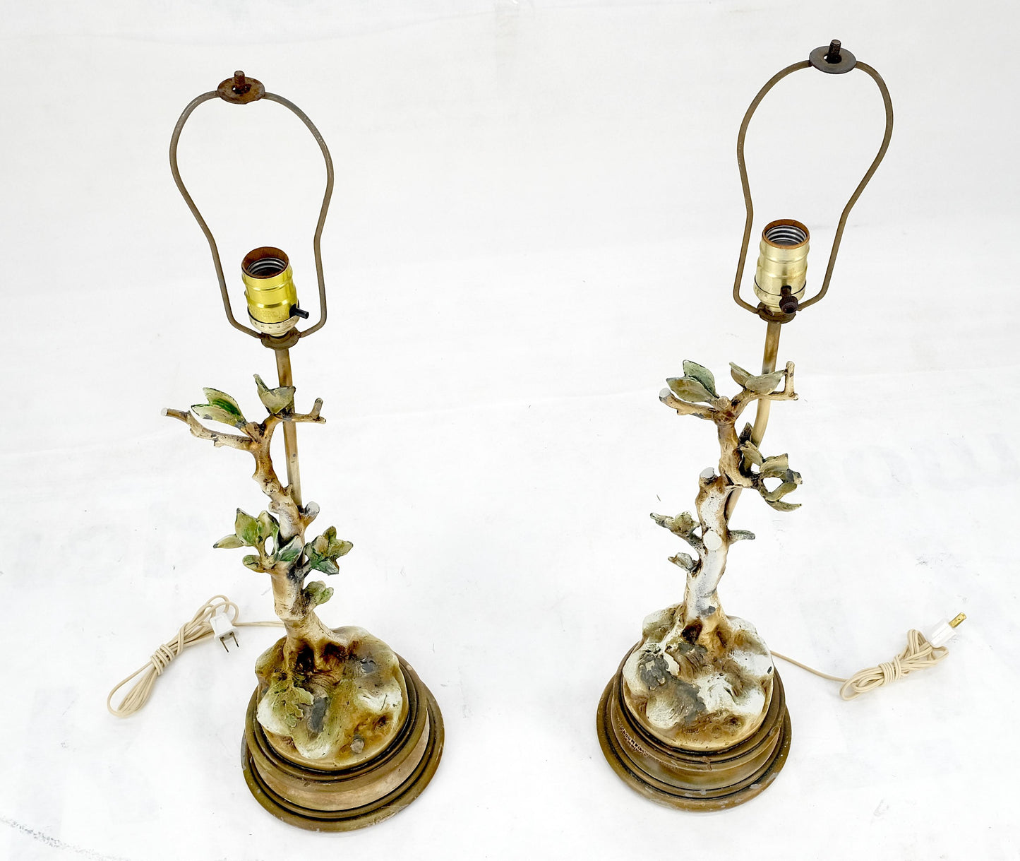 EstablishedLines Pair of Faux Twig Style Bases Decorative Table Lamps C1940s