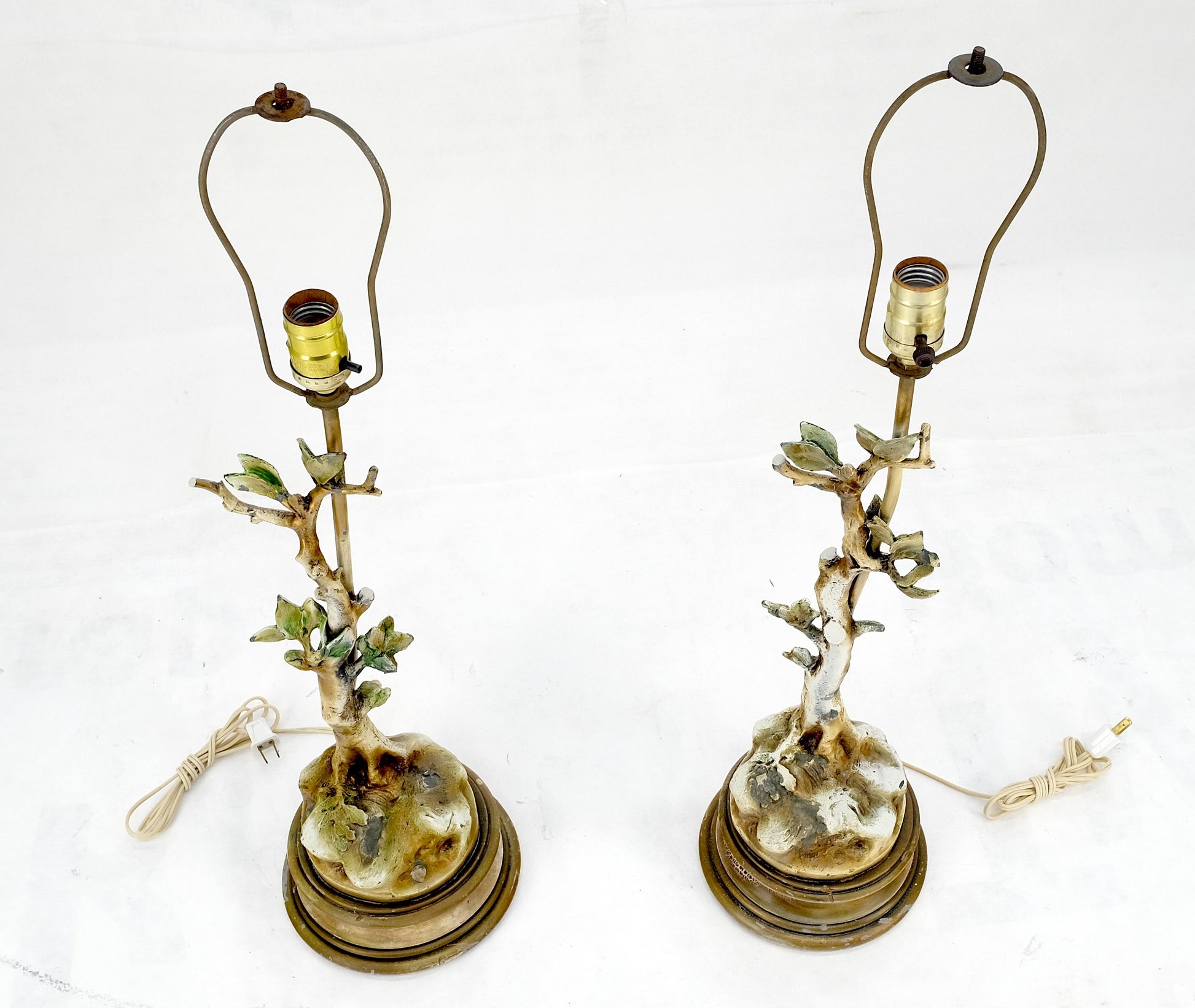 EstablishedLines Pair of Faux Twig Style Bases Decorative Table Lamps C1940s