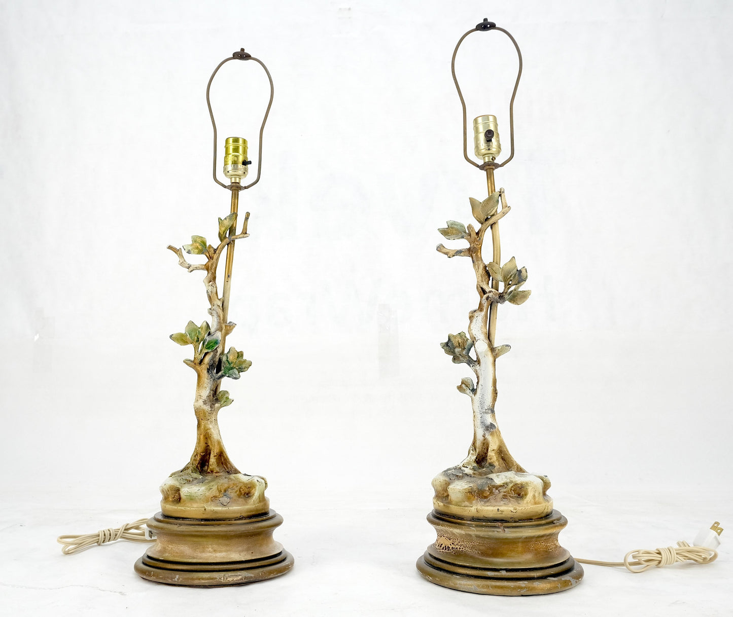 EstablishedLines Pair of Faux Twig Style Bases Decorative Table Lamps C1940s