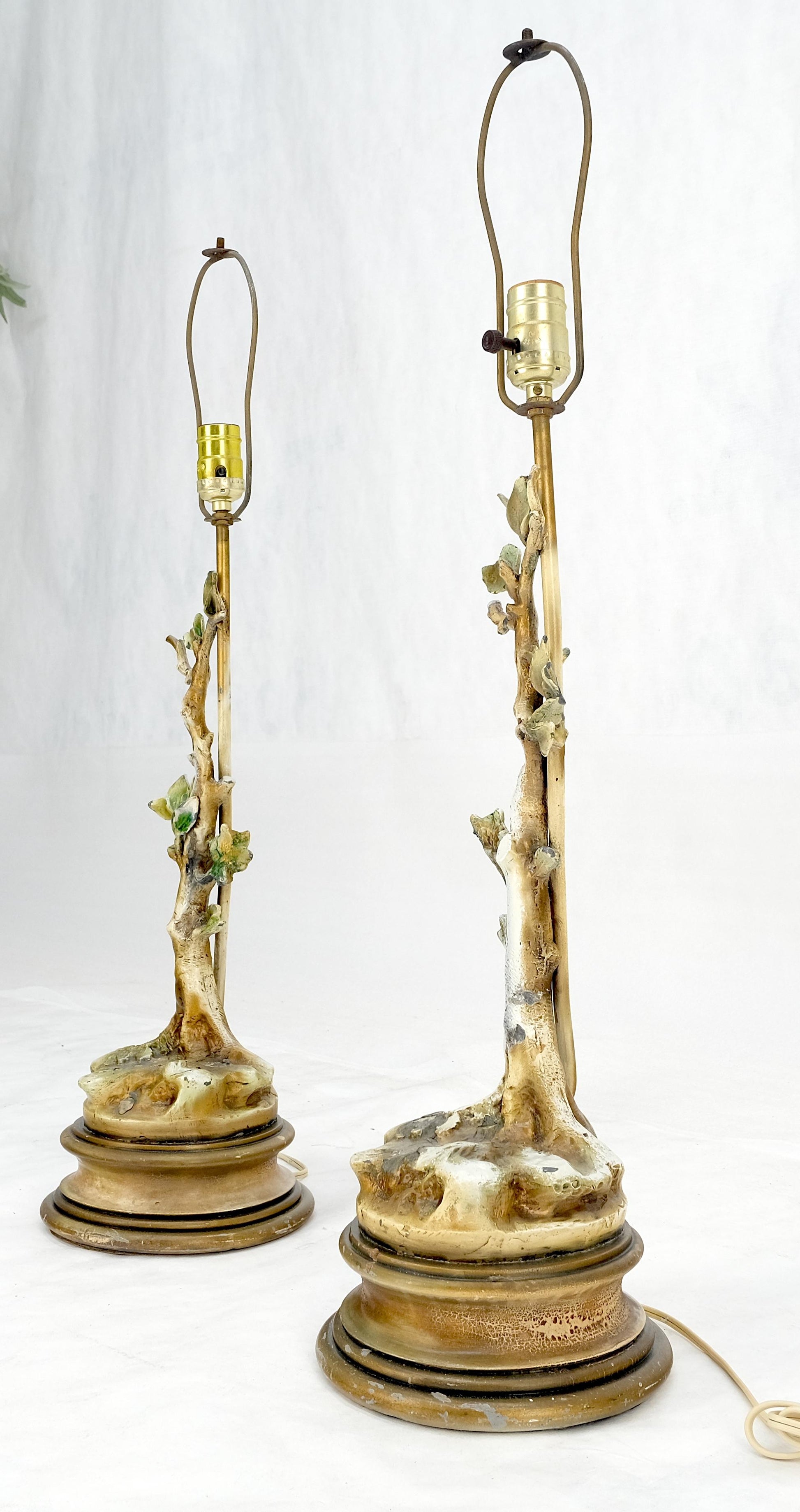 EstablishedLines Pair of Faux Twig Style Bases Decorative Table Lamps C1940s
