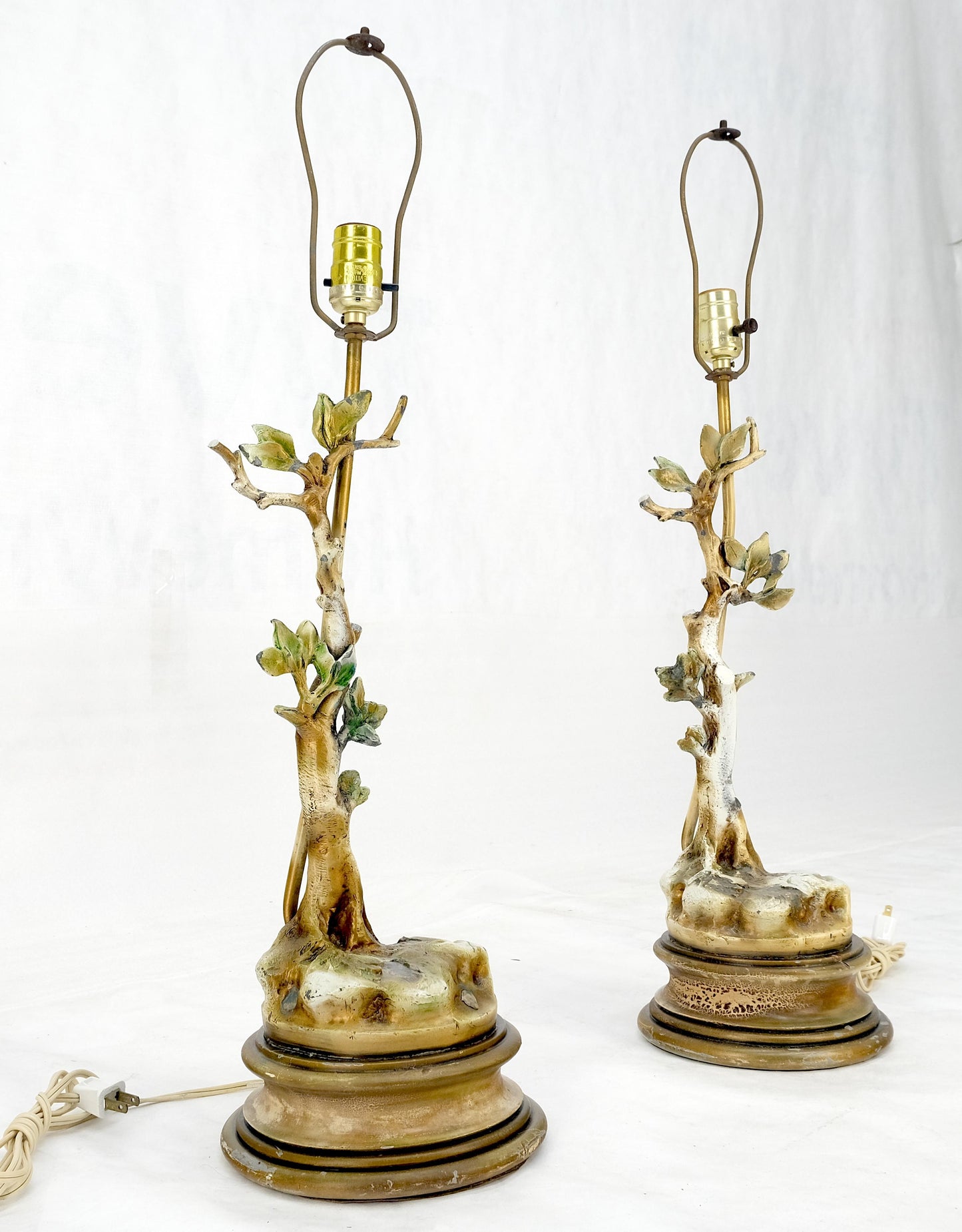 EstablishedLines Pair of Faux Twig Style Bases Decorative Table Lamps C1940s