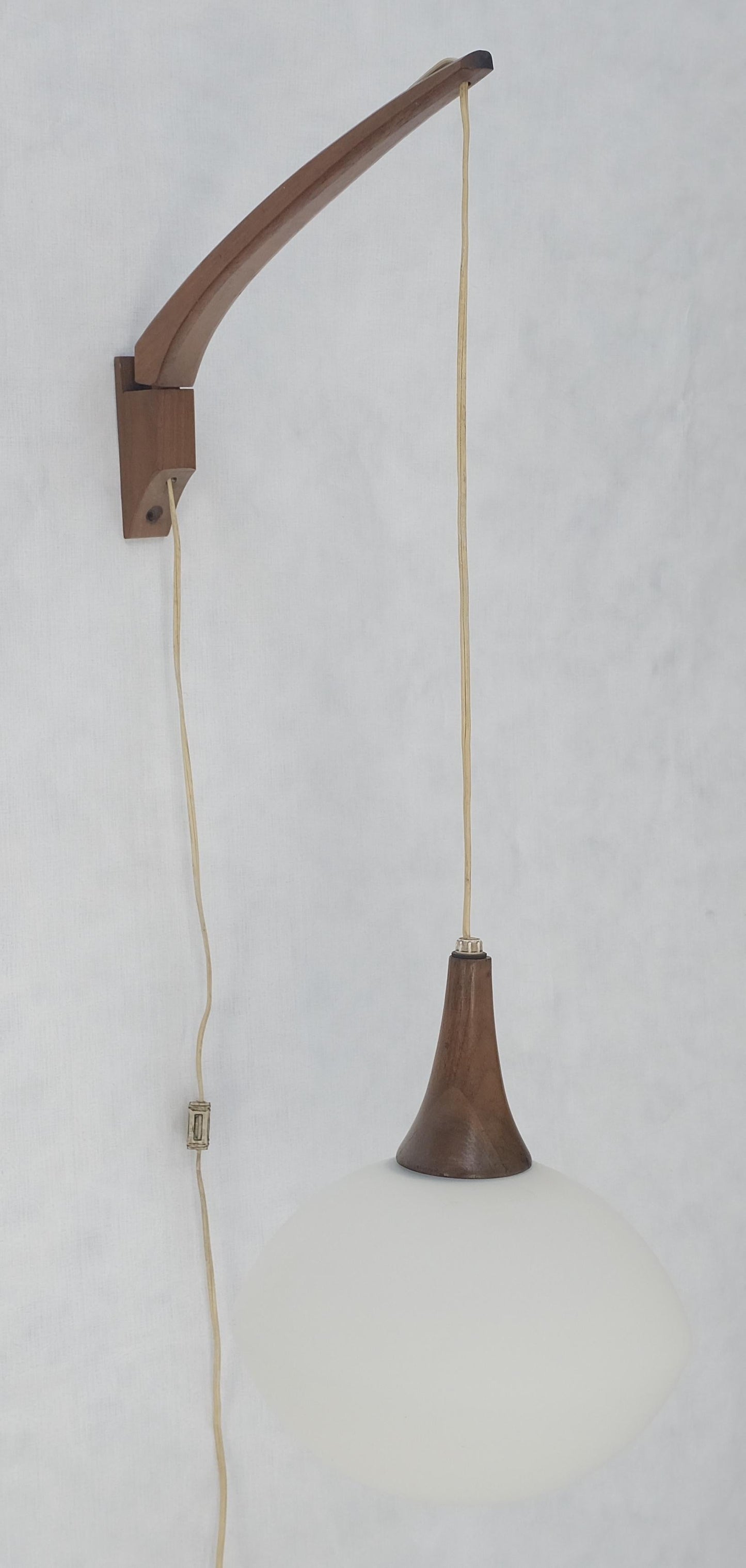 EstablishedLines Danish Mid Century Modern Fully Adjustable Teak Swing Scones Frost Glass Shade