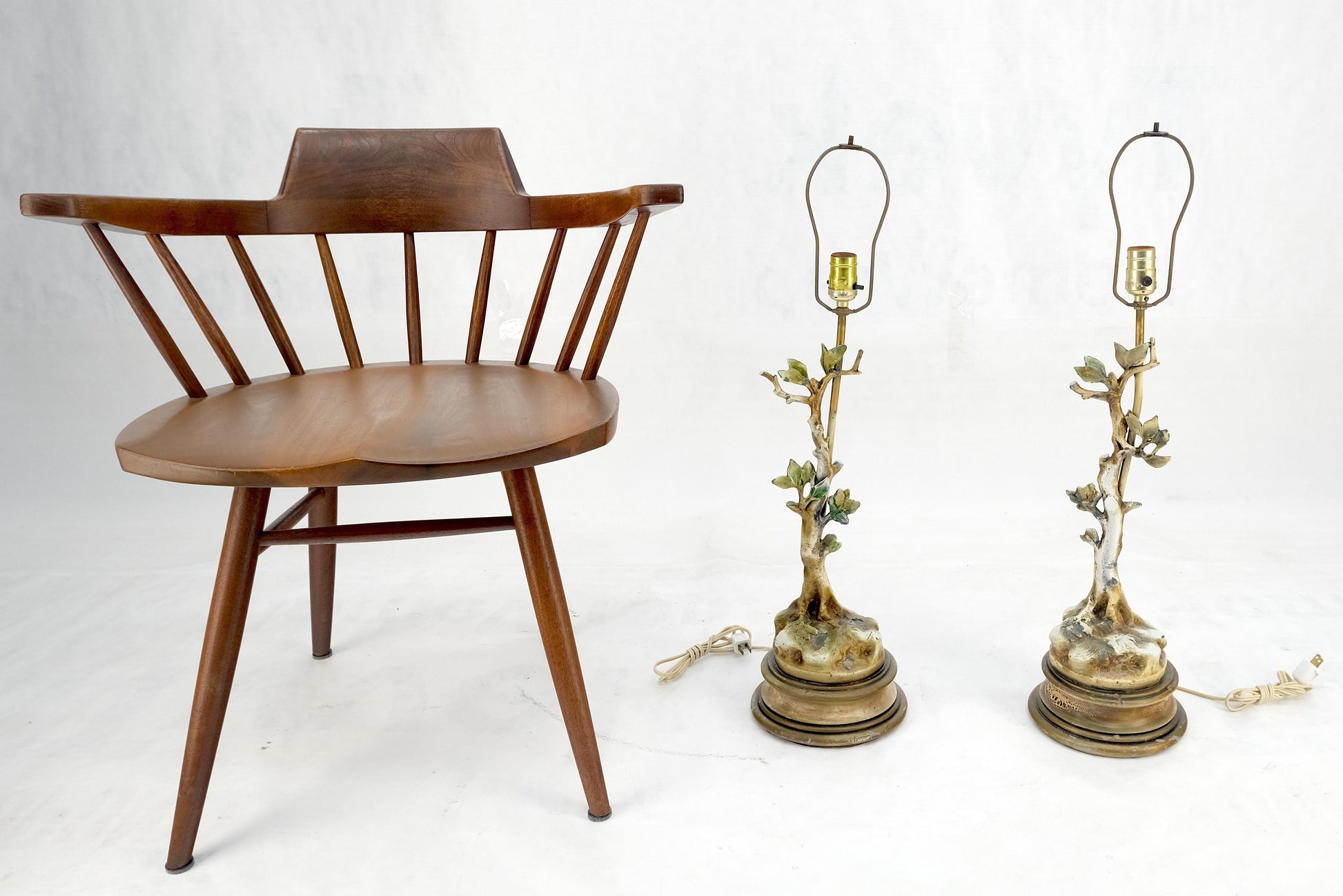 EstablishedLines Pair of Faux Twig Style Bases Decorative Table Lamps C1940s