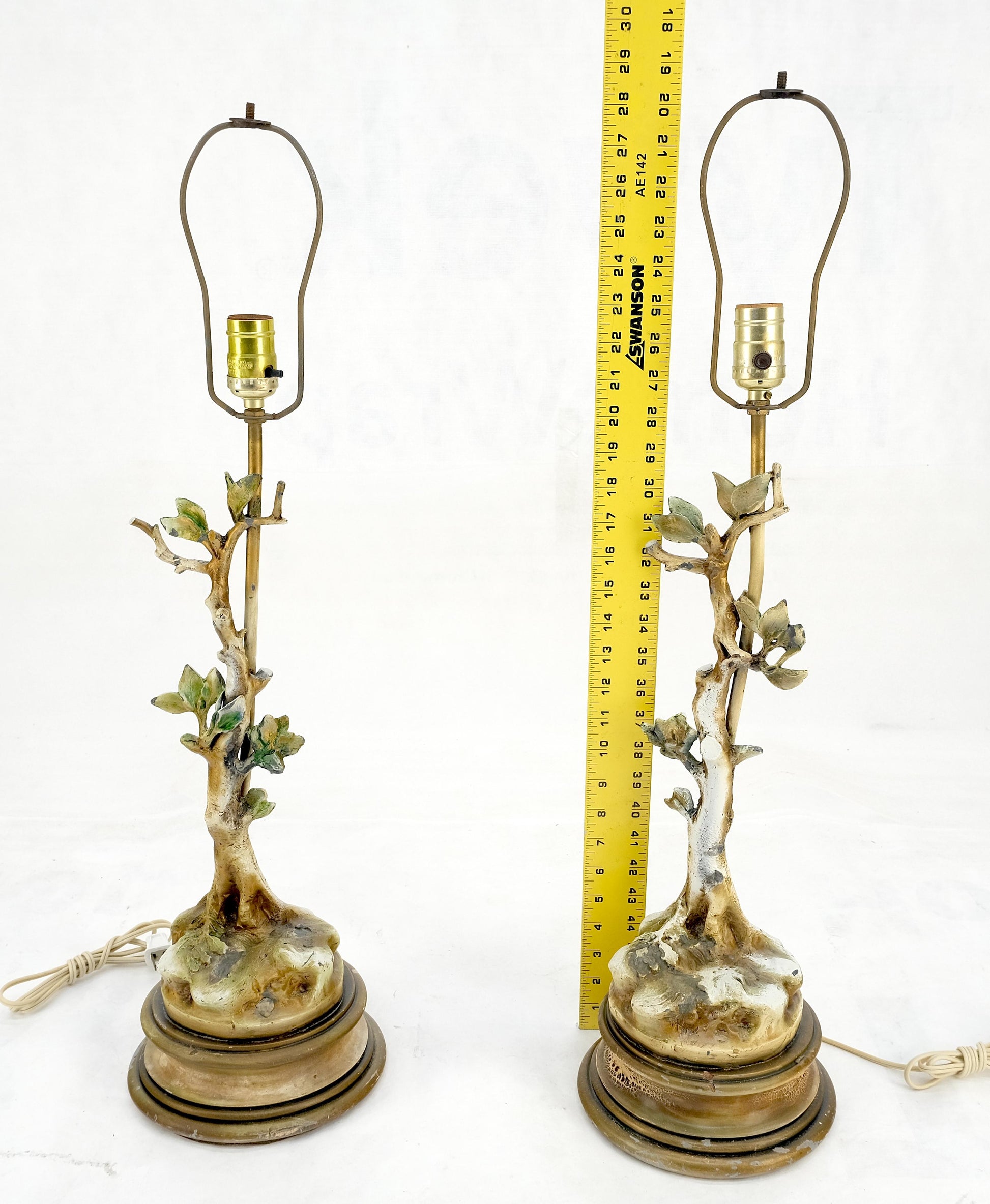 EstablishedLines Pair of Faux Twig Style Bases Decorative Table Lamps C1940s
