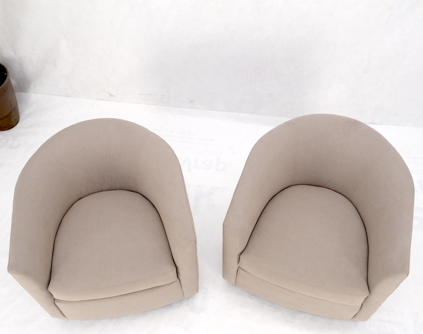 EstablishedLines Pair of New Alcantera Upholstery Barrel Back Tub Baughman Lounge Chairs SHARP!