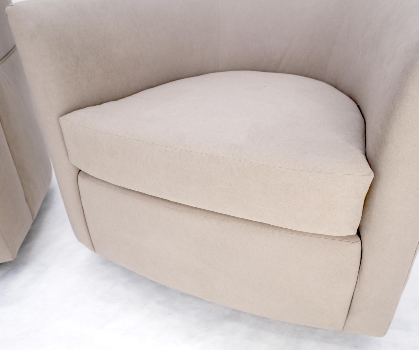 EstablishedLines Pair of New Alcantera Upholstery Barrel Back Tub Baughman Lounge Chairs SHARP!