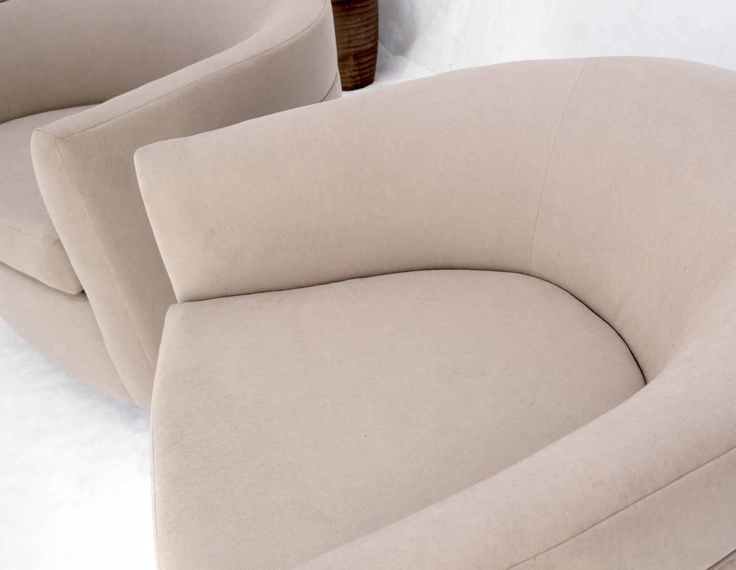 EstablishedLines Pair of New Alcantera Upholstery Barrel Back Tub Baughman Lounge Chairs SHARP!