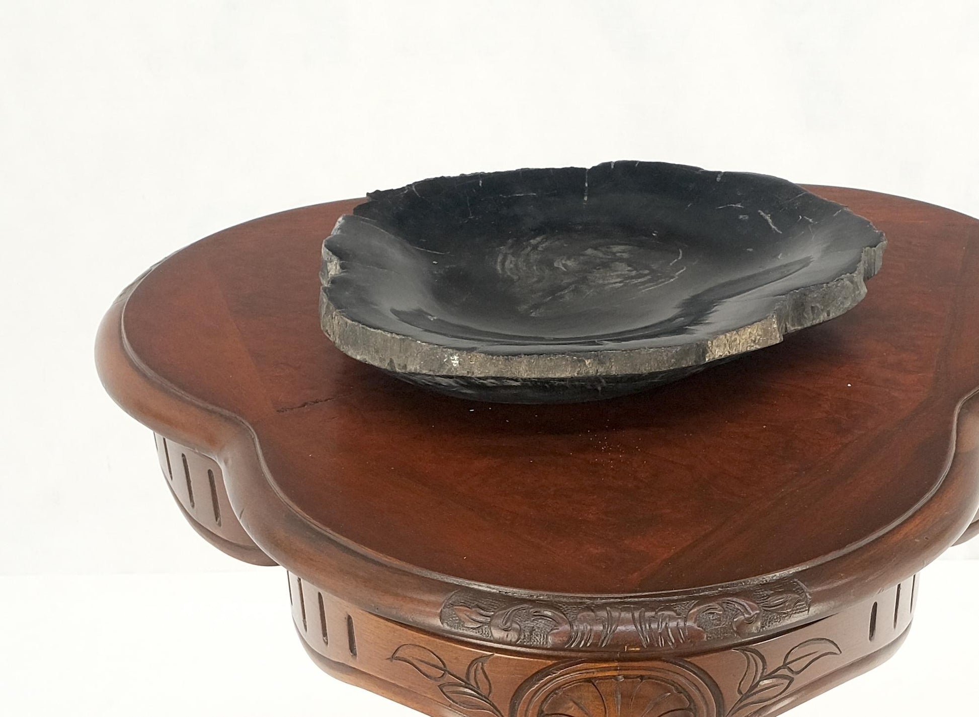 EstablishedLines Petrified Wood Round Shape Solid Black Round Bowl Dish Large Plate Ashtray