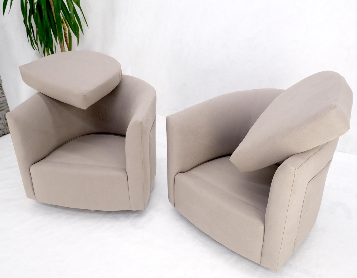 EstablishedLines Pair of New Alcantera Upholstery Barrel Back Tub Baughman Lounge Chairs SHARP!