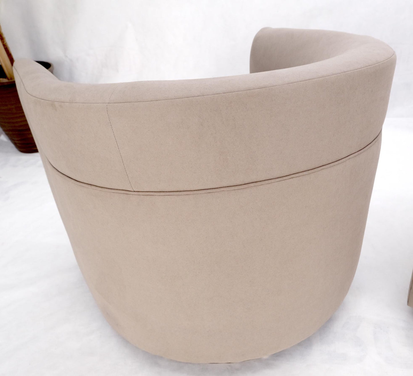 EstablishedLines Pair of New Alcantera Upholstery Barrel Back Tub Baughman Lounge Chairs SHARP!