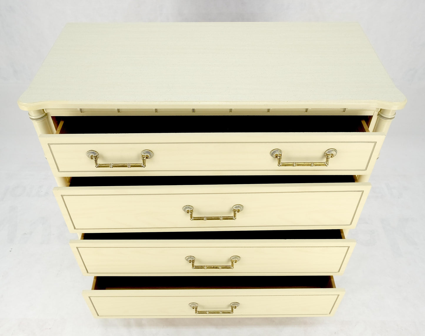 EstablishedLines Faux Bamboo Beige White Lacquer 4 Drawers Bachelor Chest Dresser MINT!