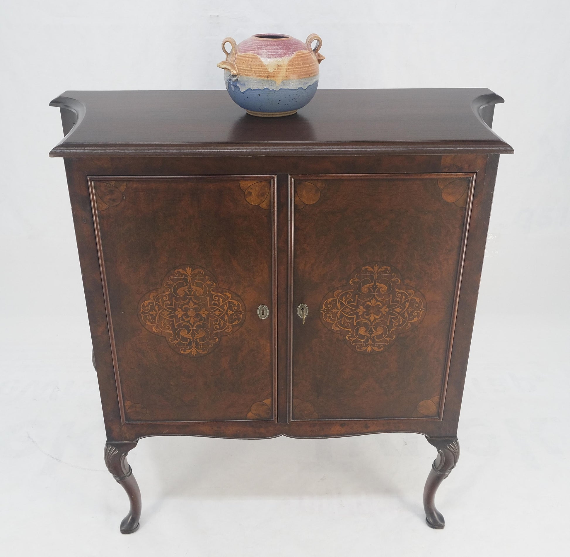 EstablishedLines Hoof Style Feet 6 Fitted Drawers Double Door Inlay Concave Cabinet Walnut MINT!