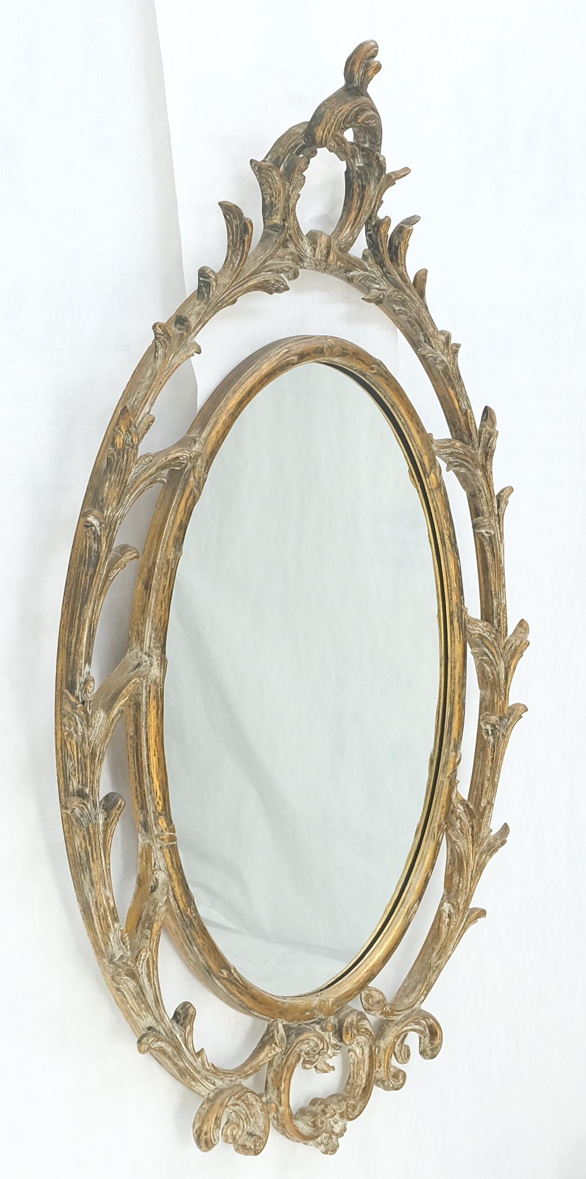 EstablishedLines Gesso Pierced Wood Gold Leaf Frame Oval Round Rococo Wall Mirror c1920s MINT!