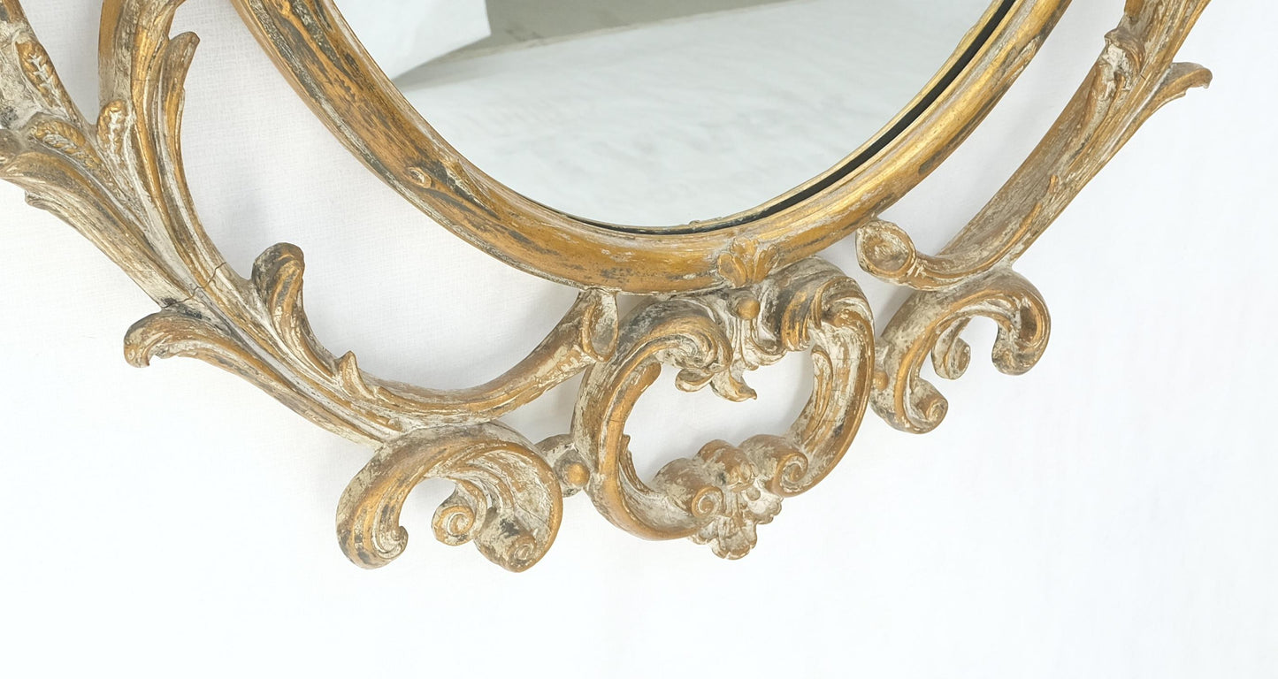 EstablishedLines Gesso Pierced Wood Gold Leaf Frame Oval Round Rococo Wall Mirror c1920s MINT!