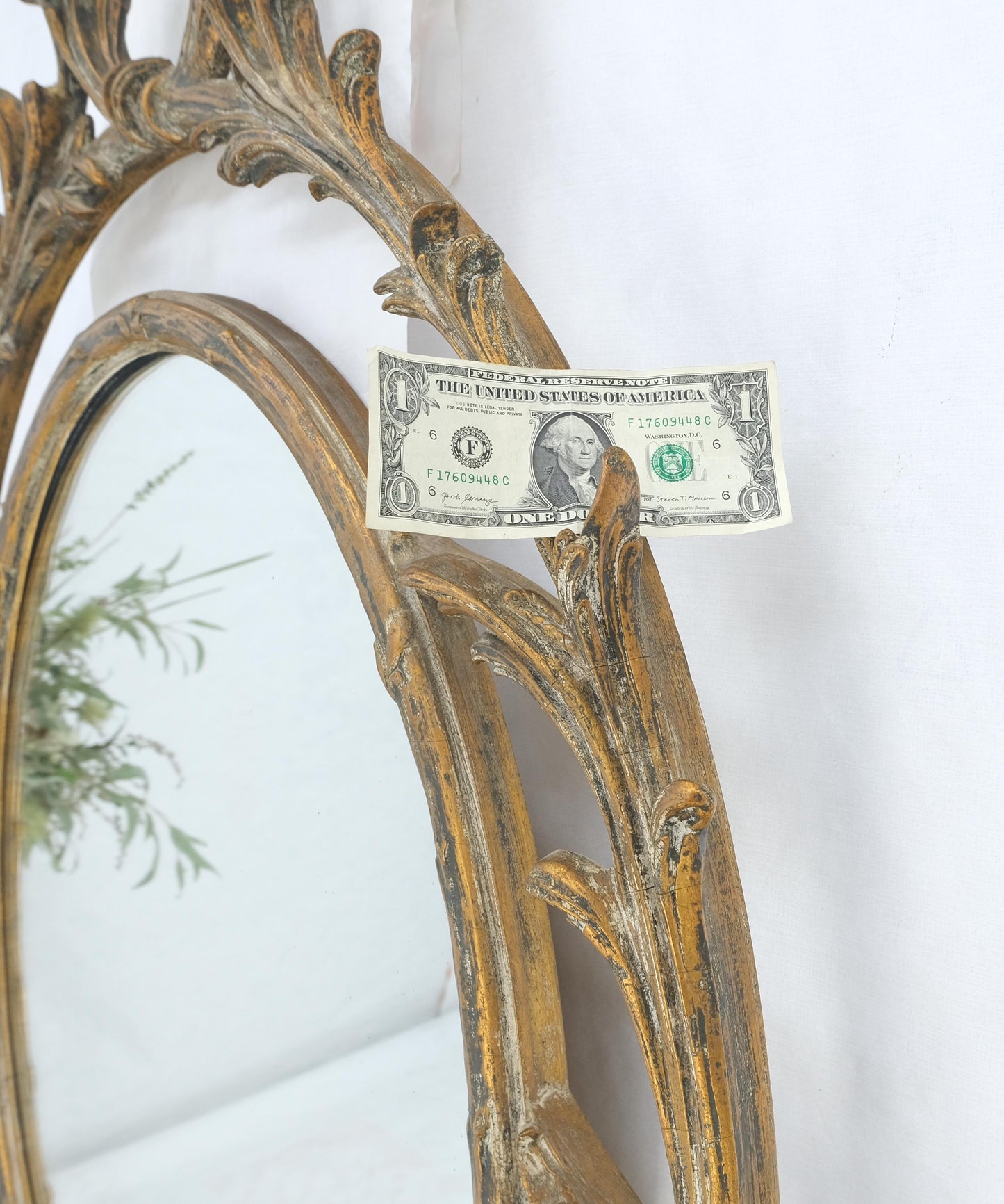 EstablishedLines Gesso Pierced Wood Gold Leaf Frame Oval Round Rococo Wall Mirror c1920s MINT!