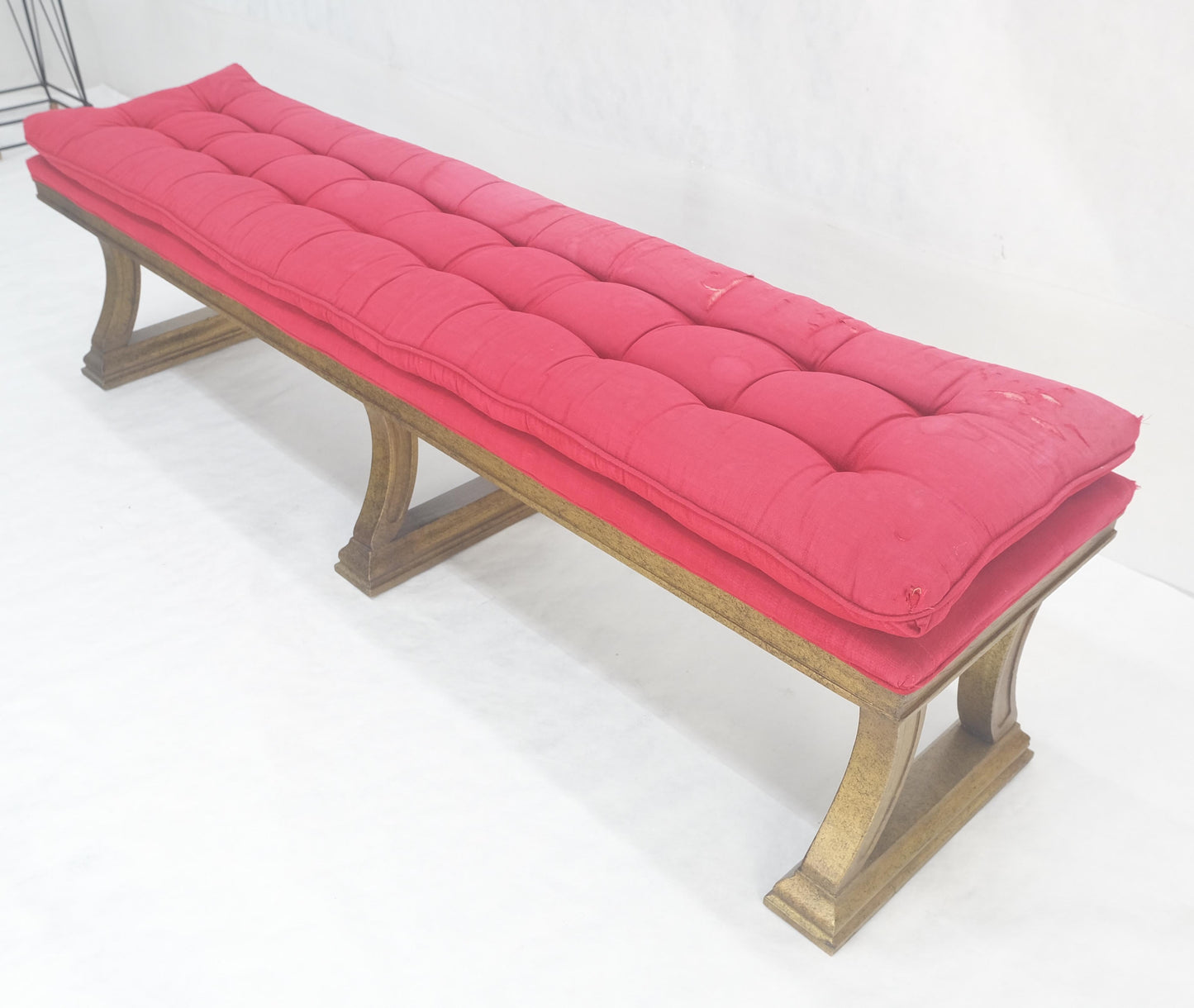 EstablishedLines c1970s Gold Splatter Metallic Style Finish Tufted Cushion Upholstery Bench Clean