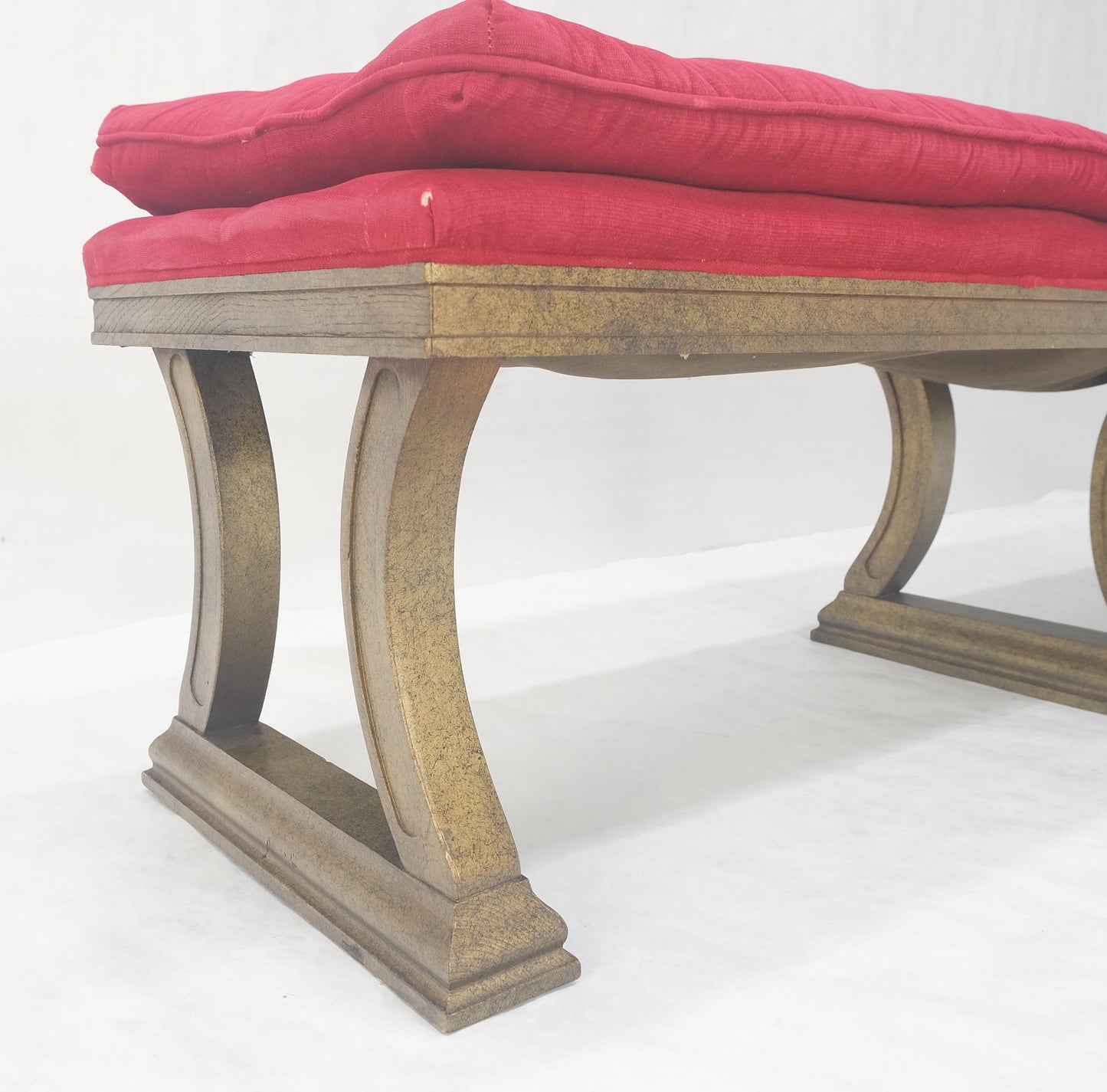 EstablishedLines c1970s Gold Splatter Metallic Style Finish Tufted Cushion Upholstery Bench Clean