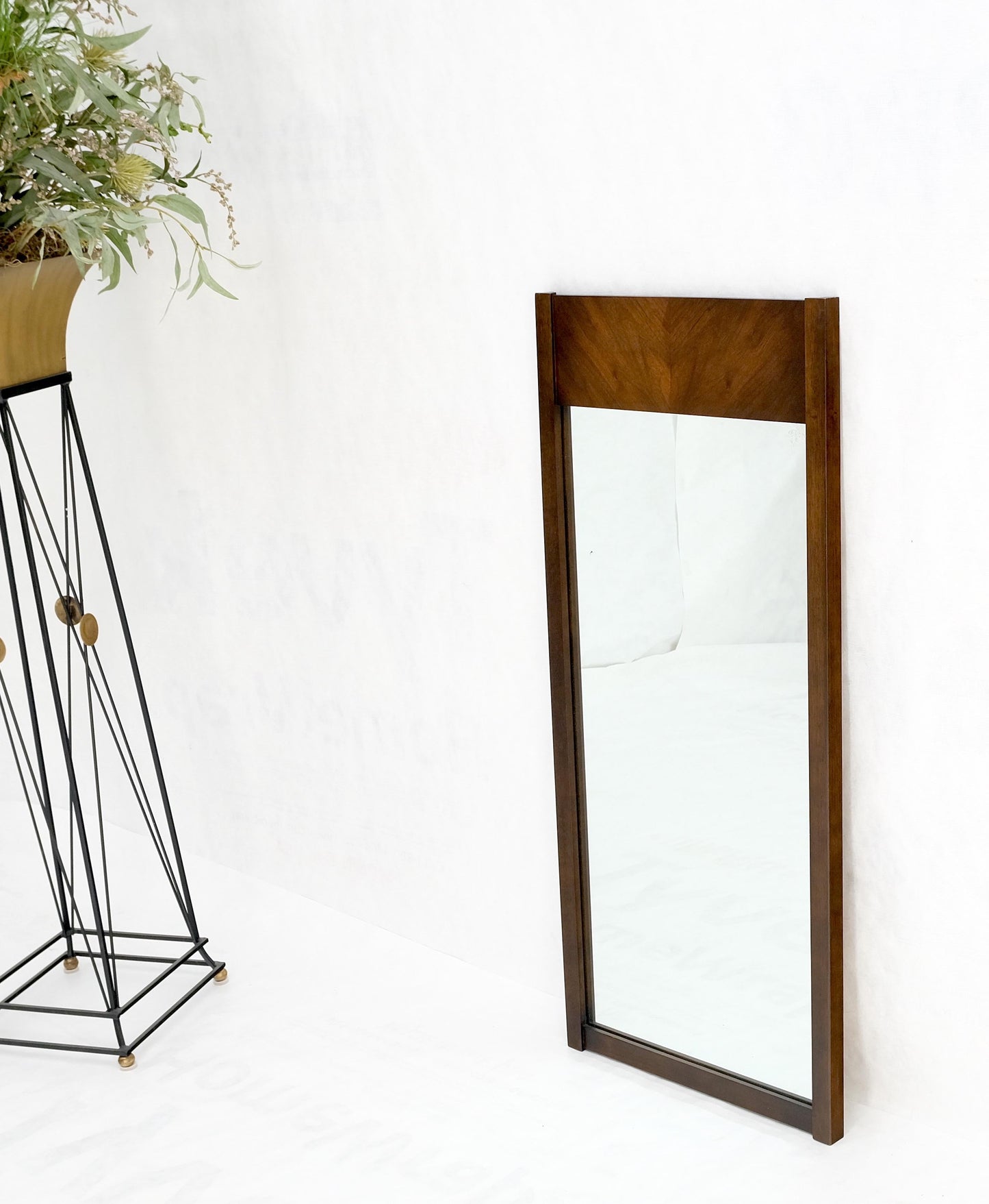 EstablishedLines Mid-Century Modern Walnut Hanging Wall Mirror