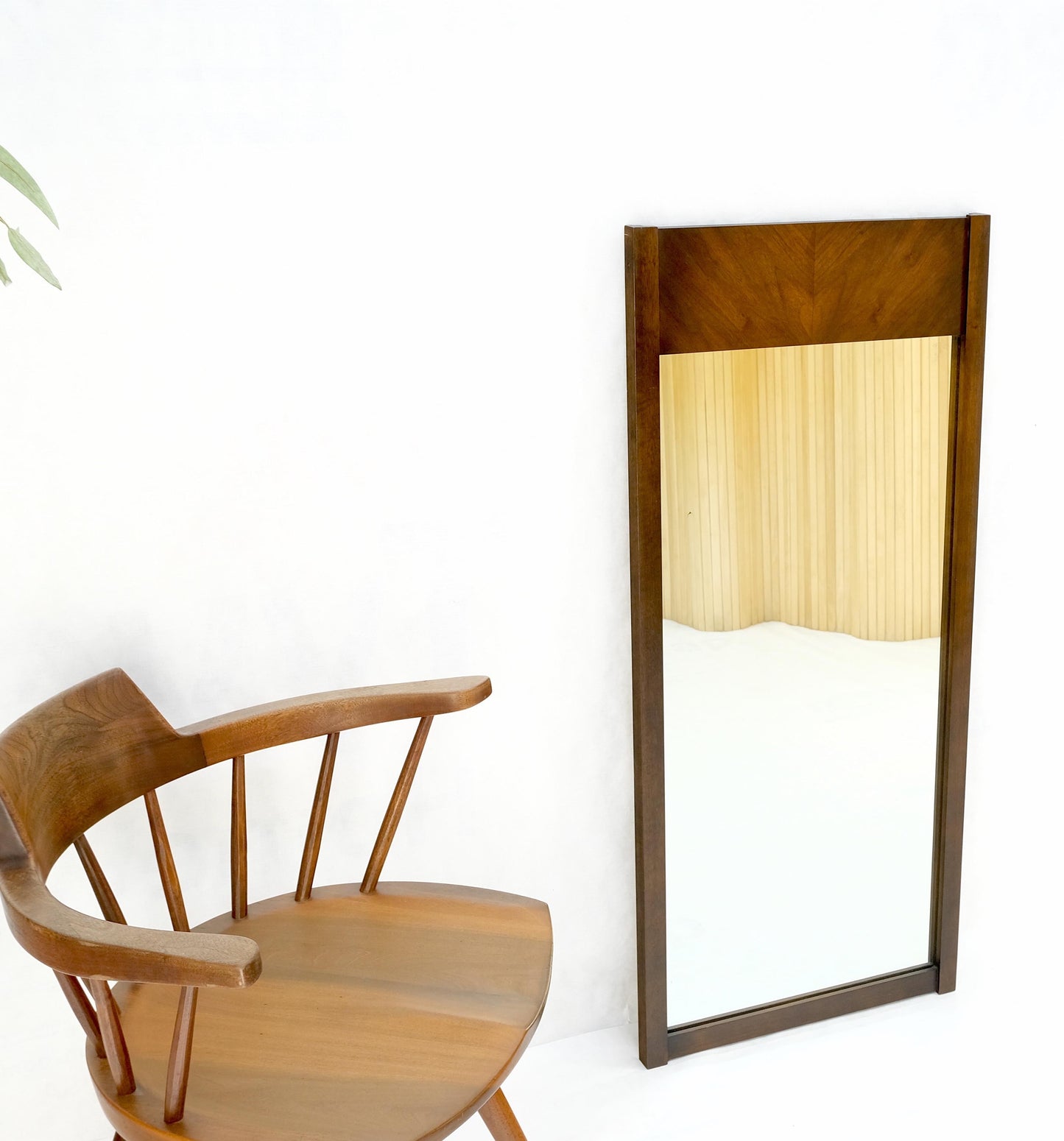 EstablishedLines Mid-Century Modern Walnut Hanging Wall Mirror