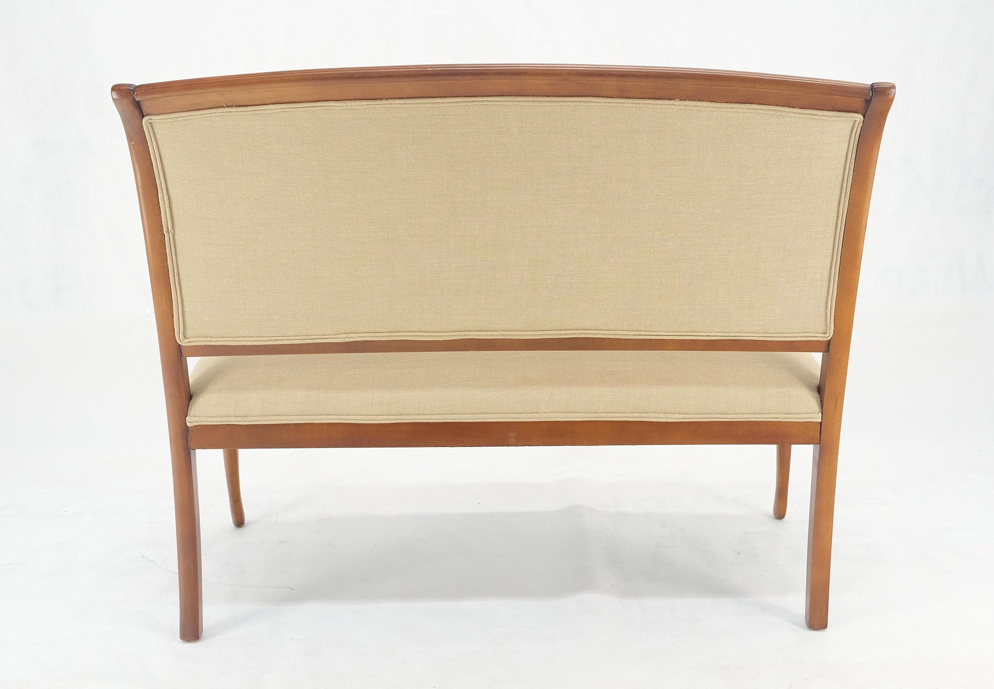 EstablishedLines New Solid Linen Upholstery Antique Louis Phillipe Style Carved Maple Loveseat