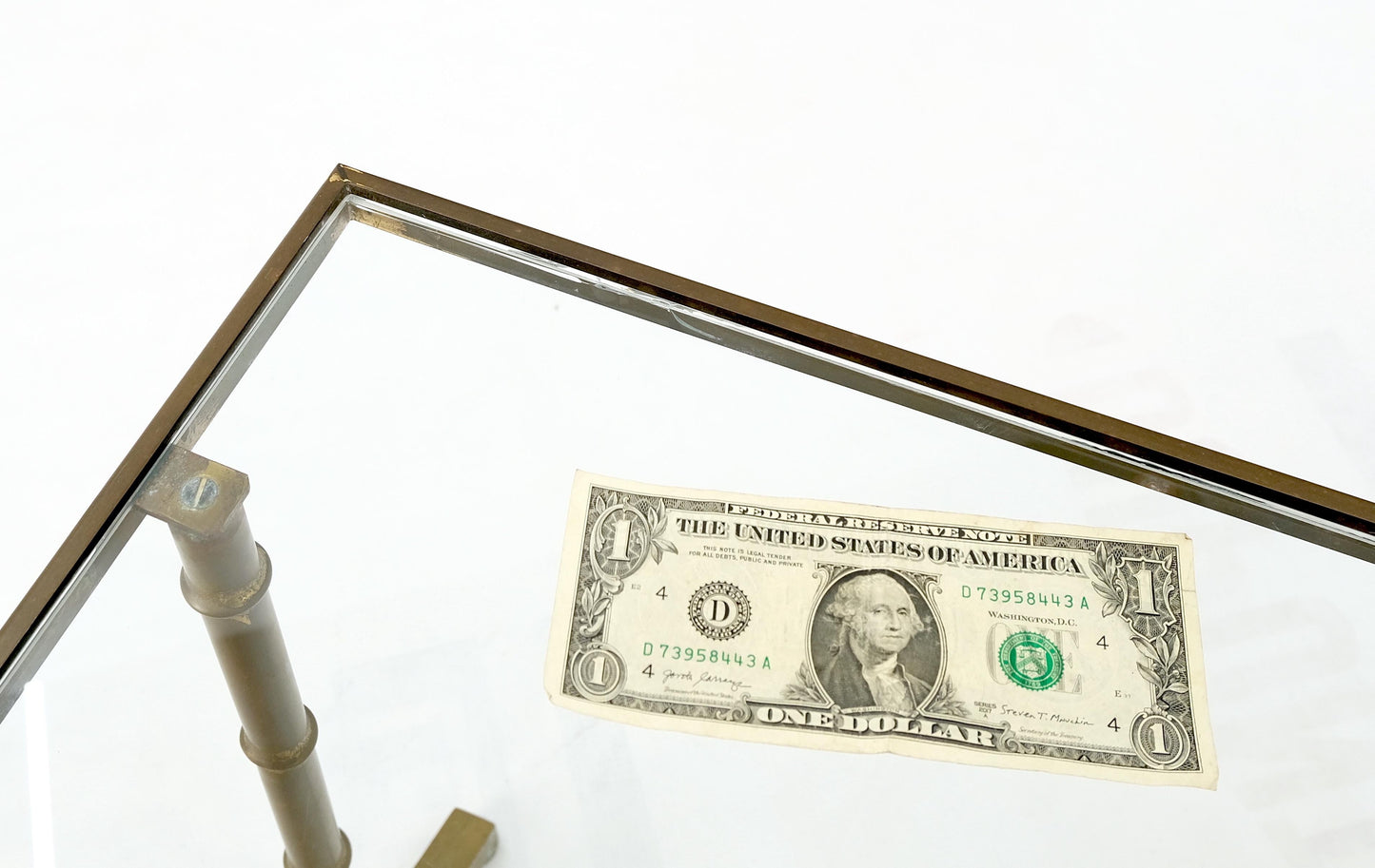 EstablishedLines Set of MCM Solid Brass Faux Bamboo Glass Top Nesting Side End Tables Stands