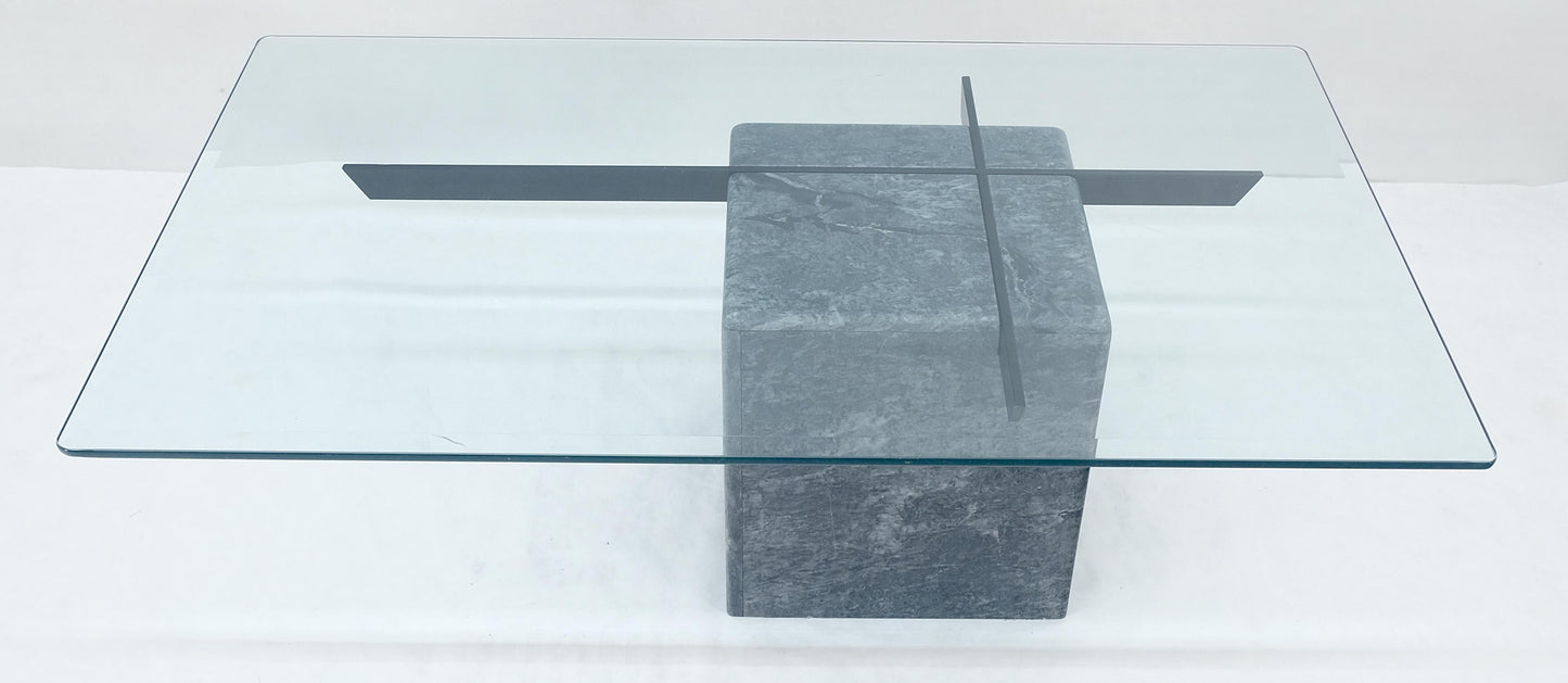 EstablishedLines Grey Italian Marble Cube Shape Base 30x50 Rectangle Glass Top Coffee Table CLEAN