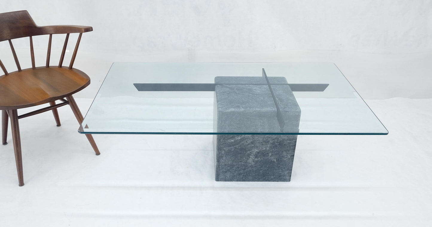 EstablishedLines Grey Italian Marble Cube Shape Base 30x50 Rectangle Glass Top Coffee Table CLEAN