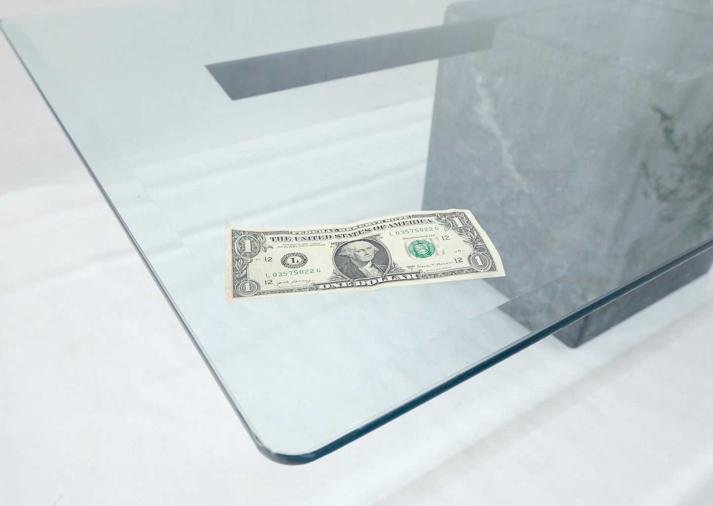 EstablishedLines Grey Italian Marble Cube Shape Base 30x50 Rectangle Glass Top Coffee Table CLEAN