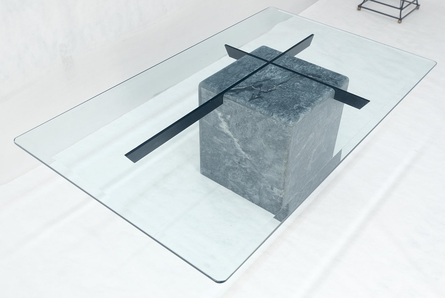 EstablishedLines Grey Italian Marble Cube Shape Base 30x50 Rectangle Glass Top Coffee Table CLEAN