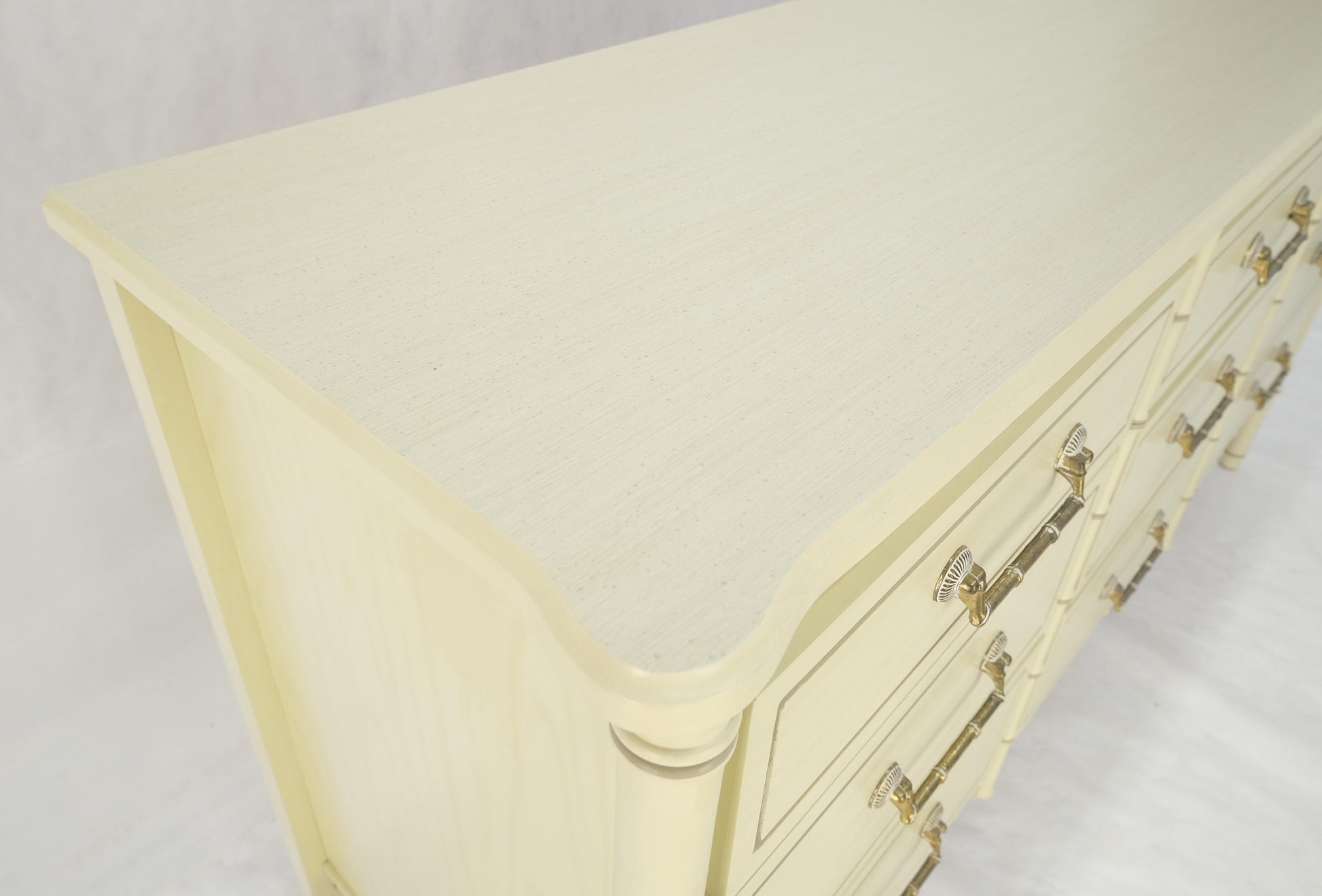EstablishedLines Faux Bamboo Beige White Lacquer 9 Drawers 65" Wide Dresser Credenza MINT!
