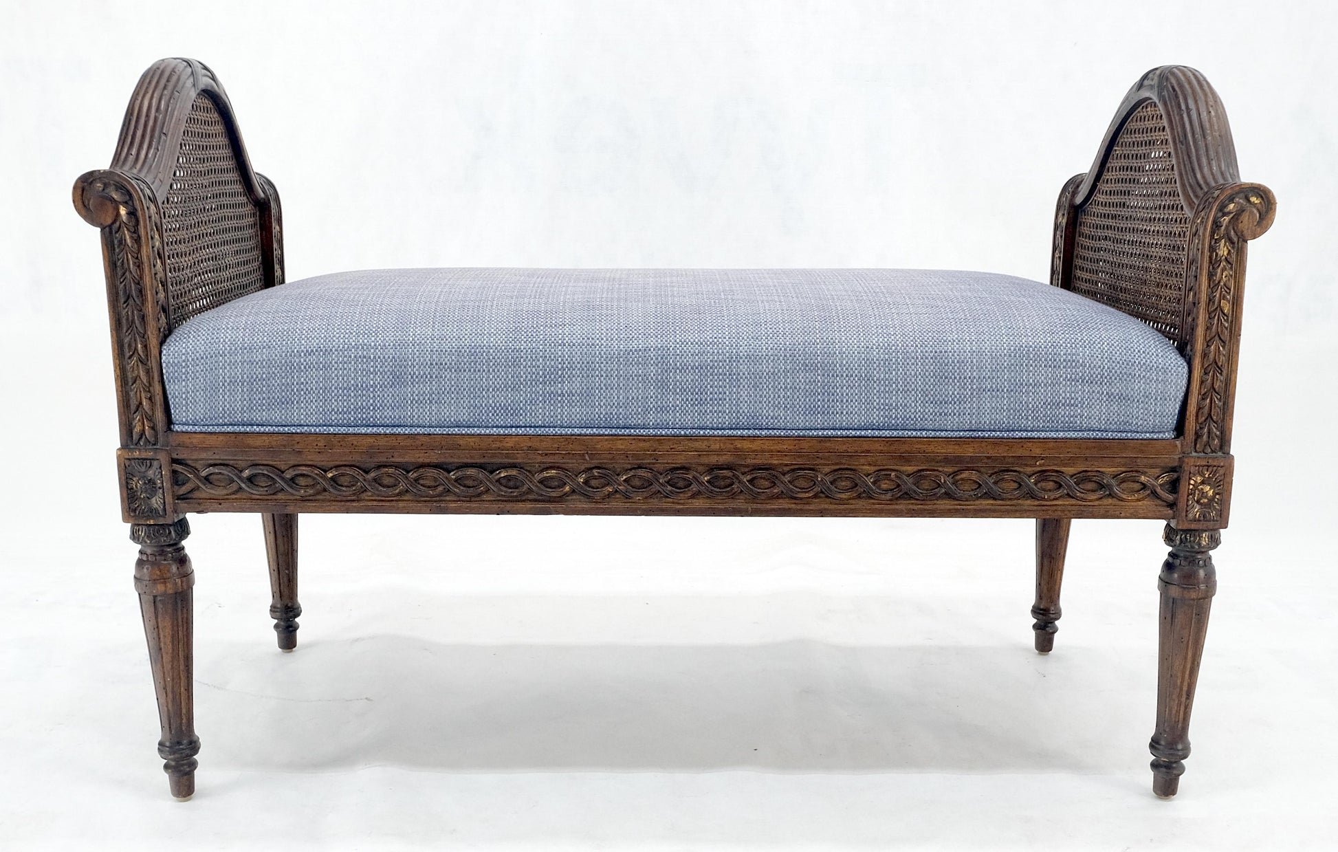 EstablishedLines Very Fine Carved French Upholstered Bench w/ Cane Panels MINT