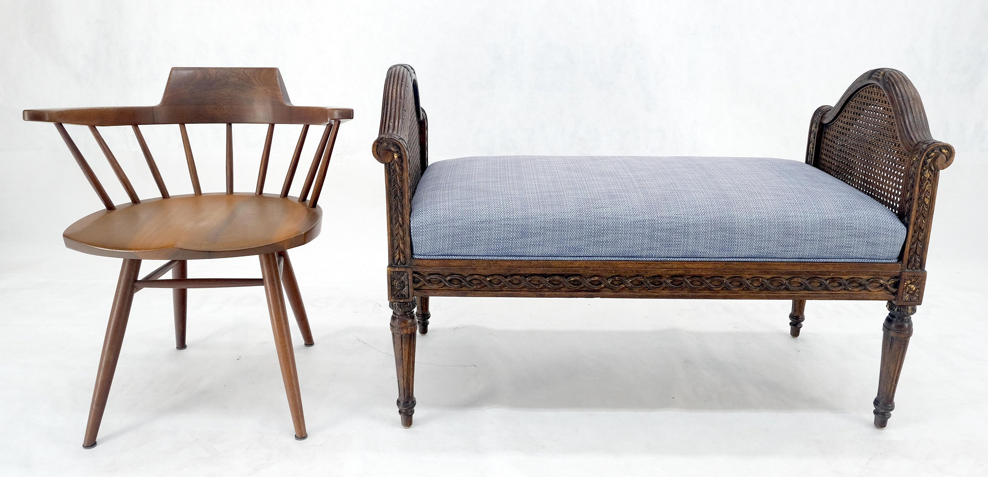 EstablishedLines Very Fine Carved French Upholstered Bench w/ Cane Panels MINT