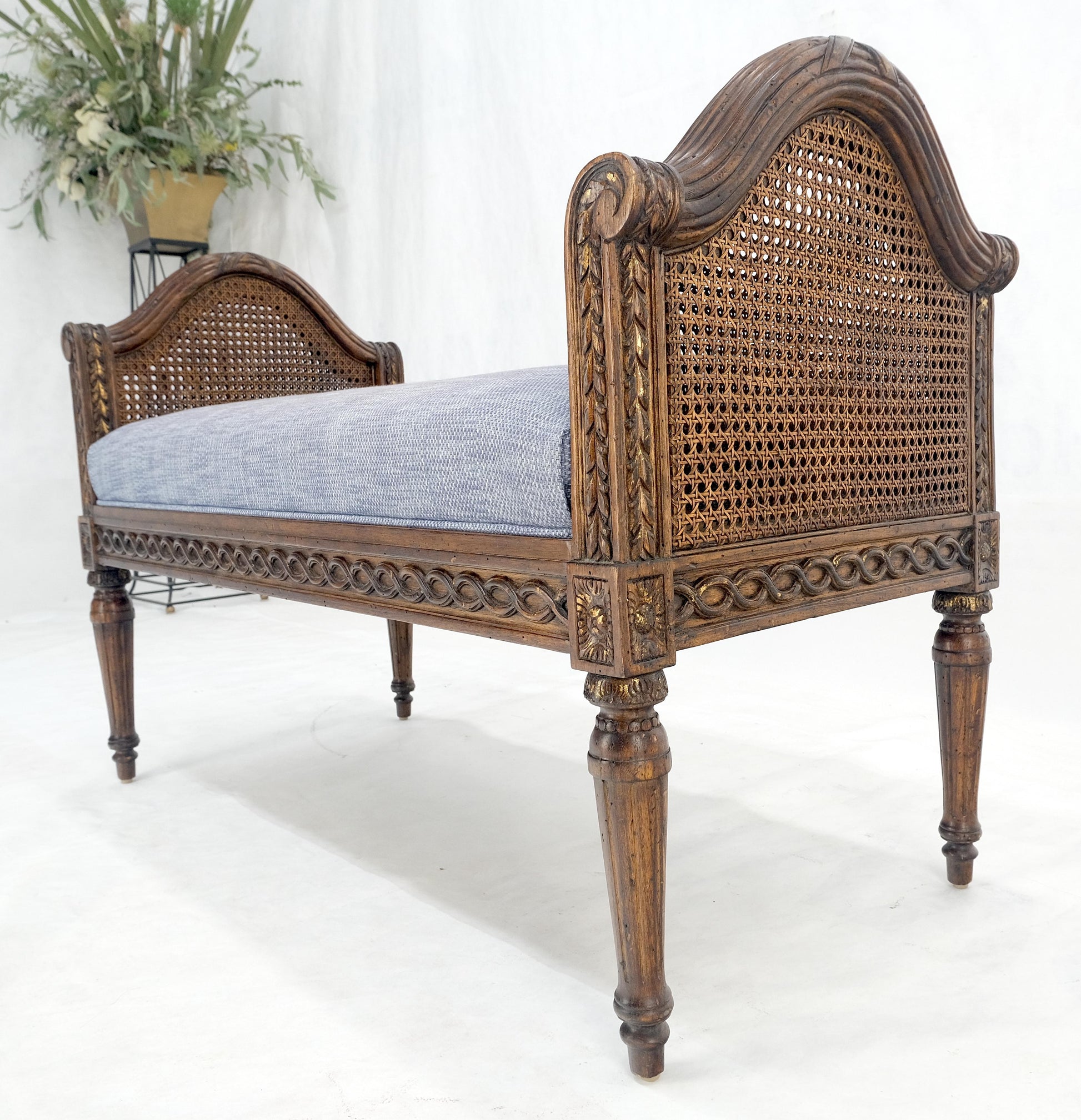 EstablishedLines Very Fine Carved French Upholstered Bench w/ Cane Panels MINT