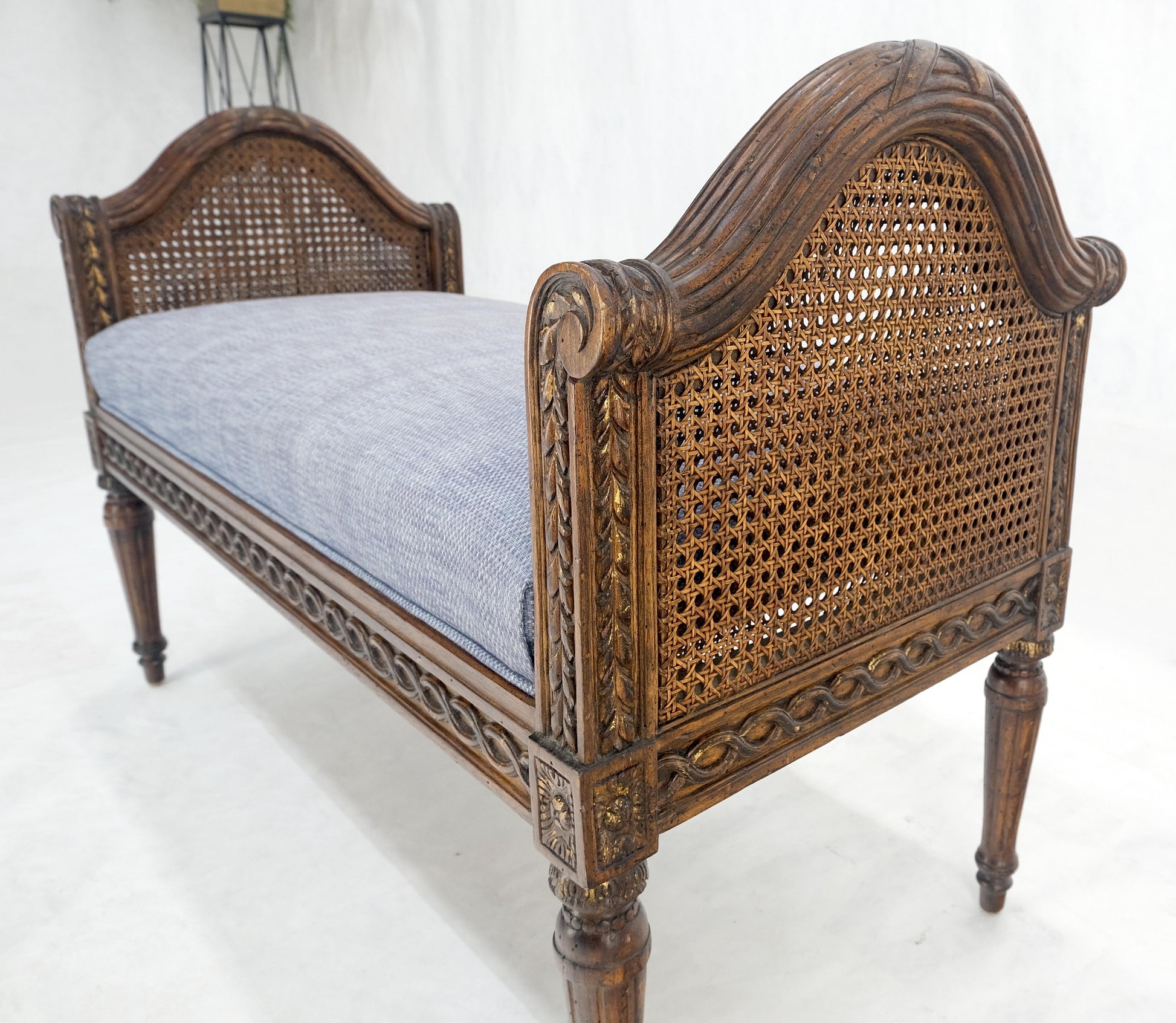 EstablishedLines Very Fine Carved French Upholstered Bench w/ Cane Panels MINT