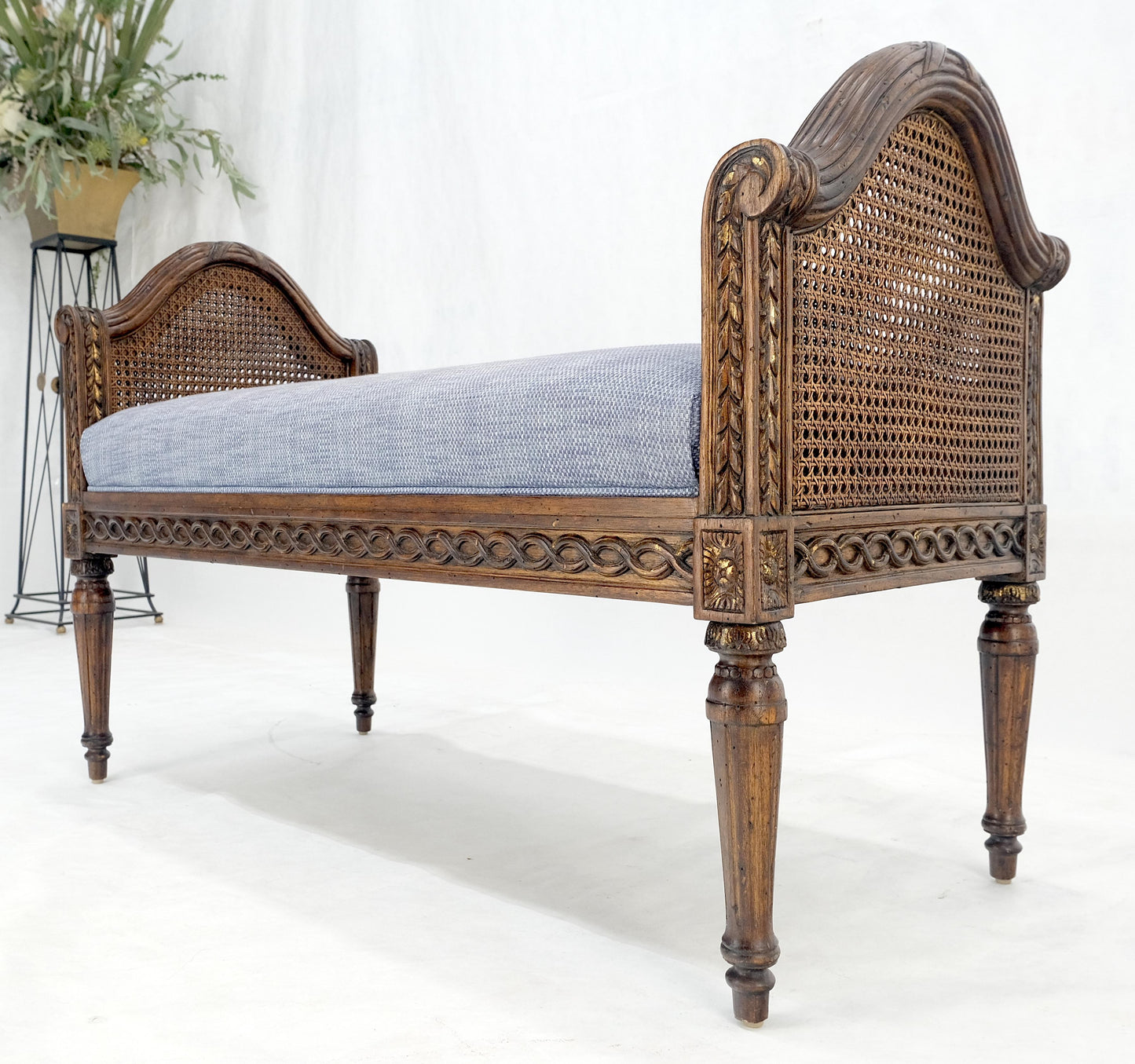 EstablishedLines Very Fine Carved French Upholstered Bench w/ Cane Panels MINT