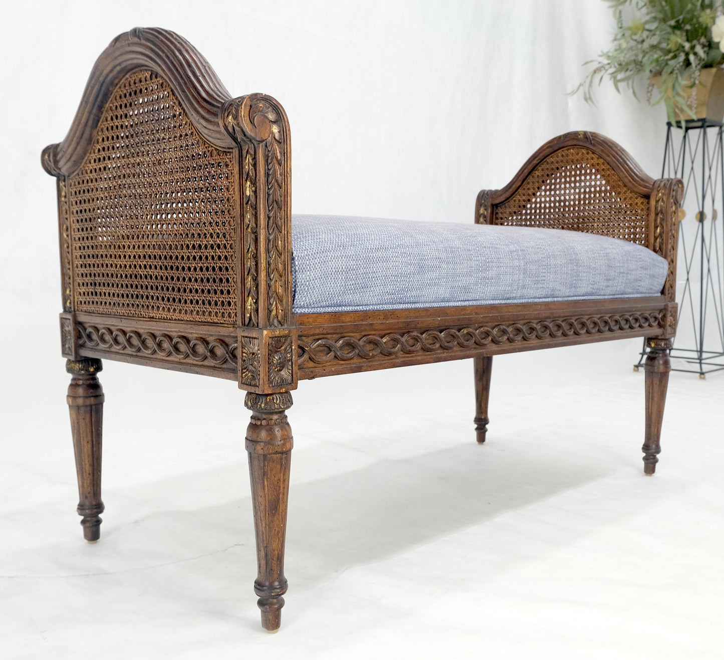 EstablishedLines Very Fine Carved French Upholstered Bench w/ Cane Panels MINT