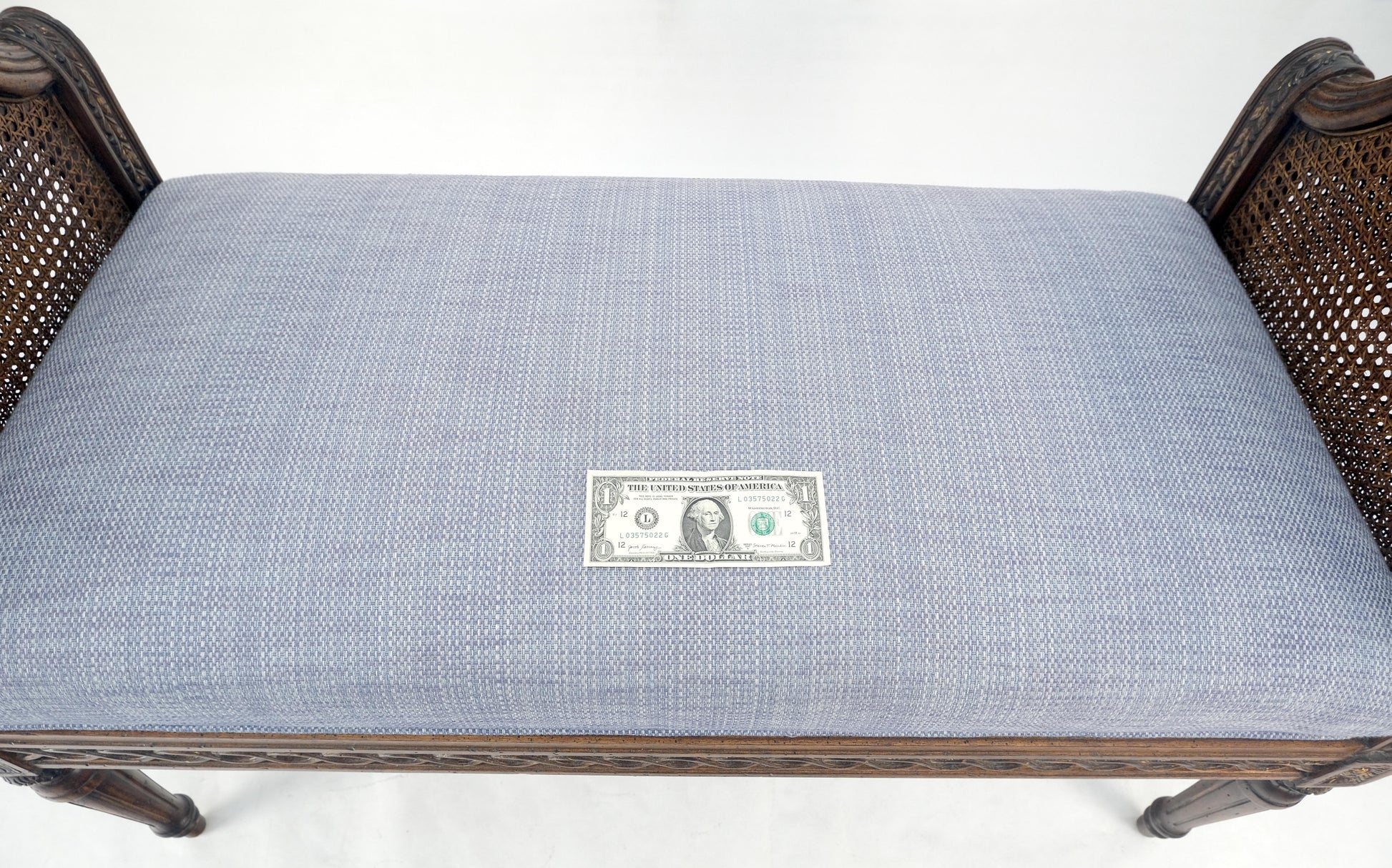 EstablishedLines Very Fine Carved French Upholstered Bench w/ Cane Panels MINT