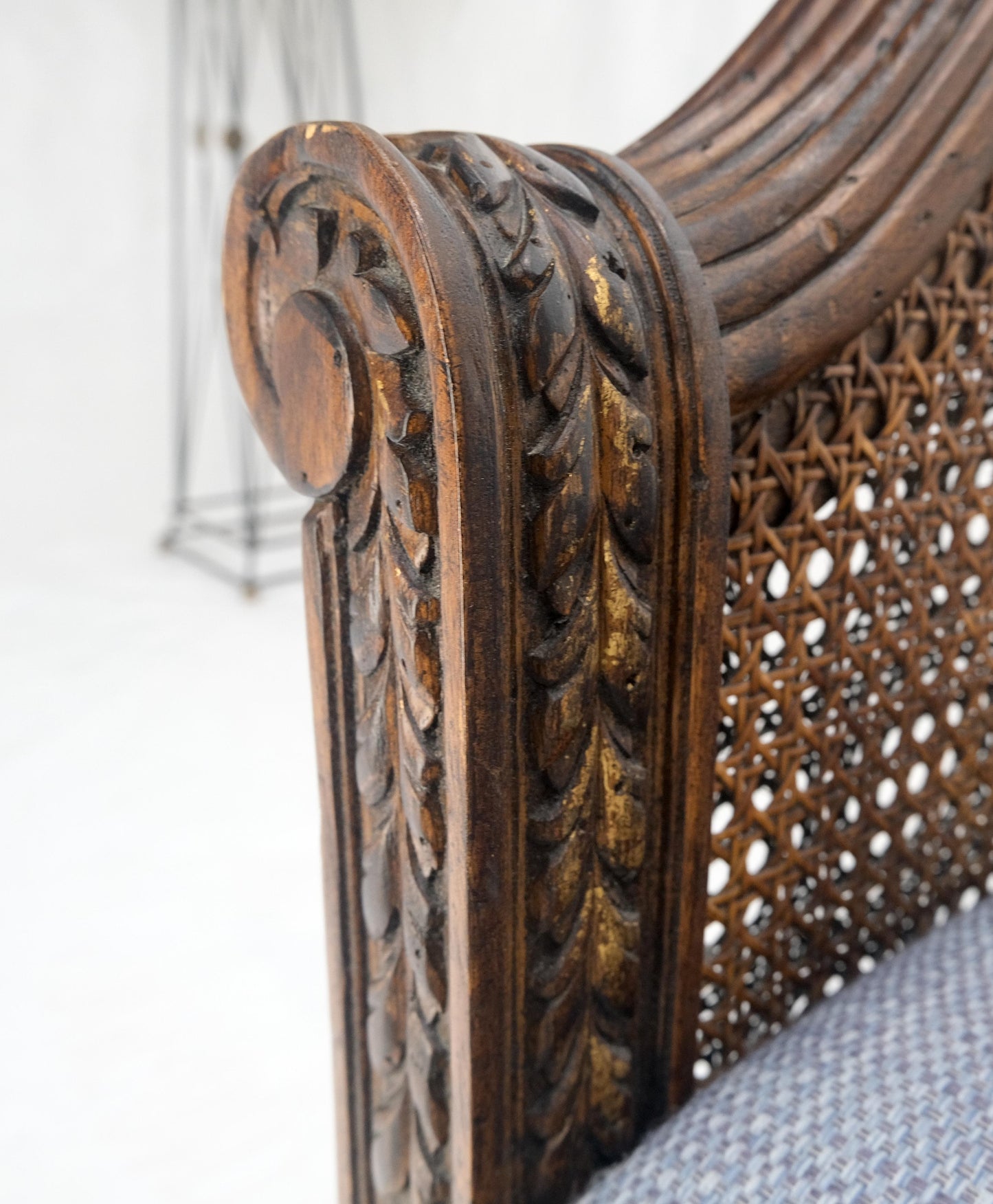 EstablishedLines Very Fine Carved French Upholstered Bench w/ Cane Panels MINT