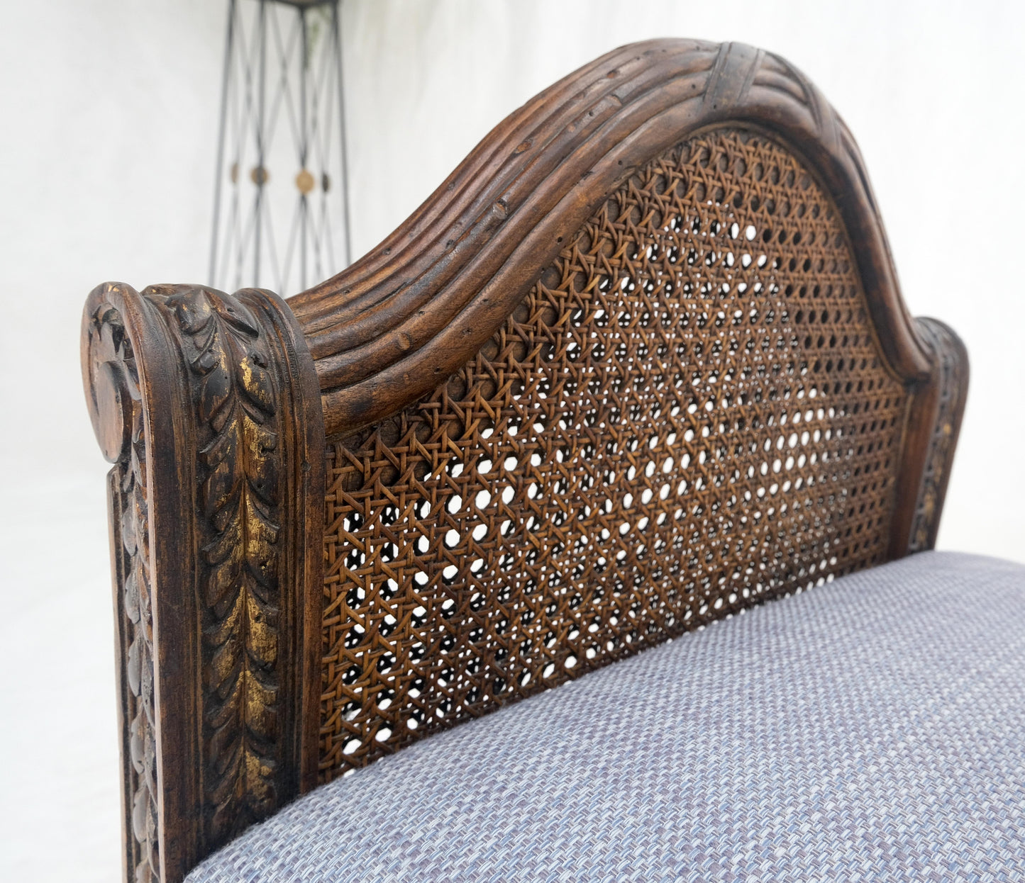 EstablishedLines Very Fine Carved French Upholstered Bench w/ Cane Panels MINT