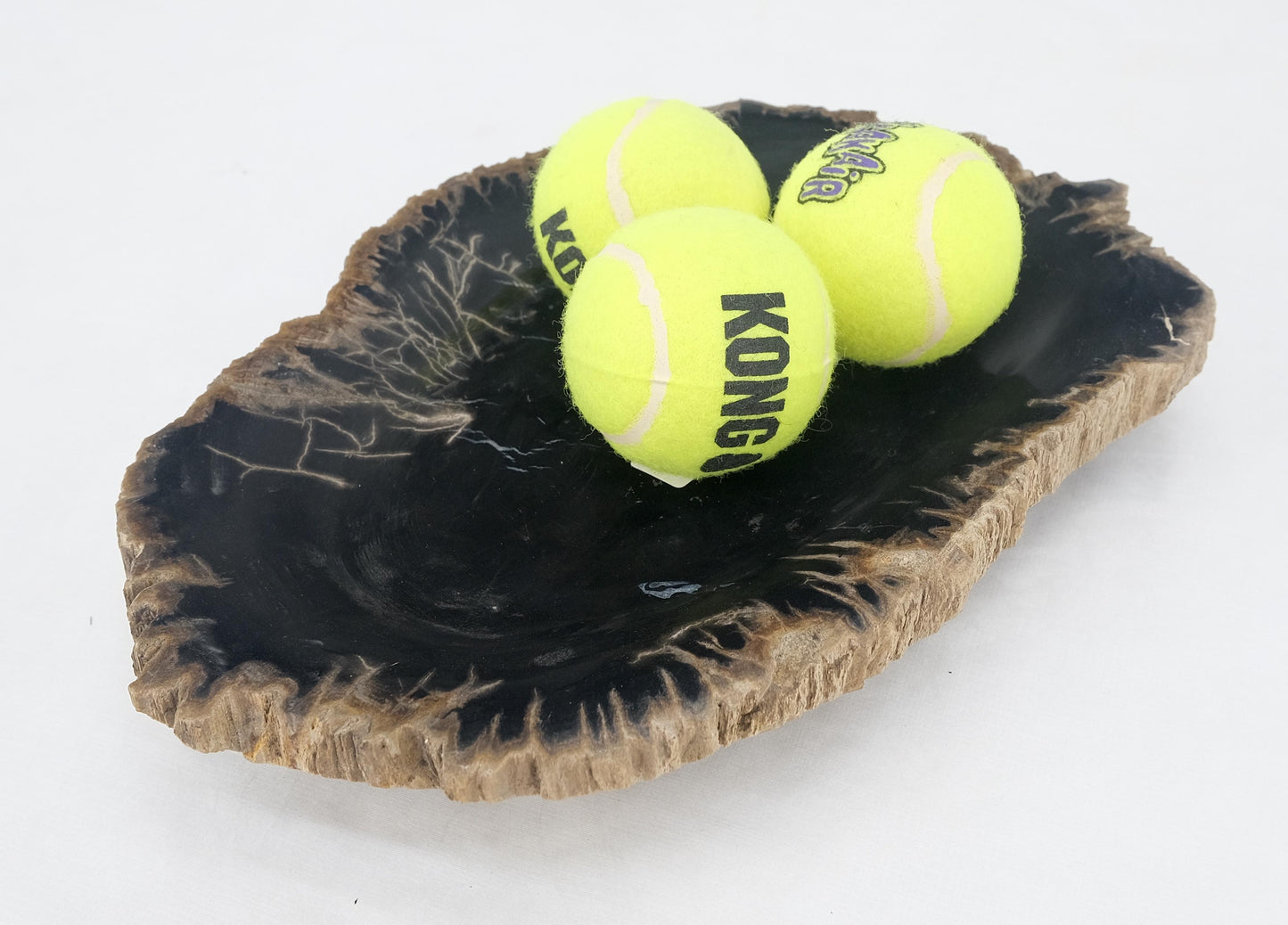 EstablishedLines Petrified Wood Heart Shape Solid Black Elongated Bowl Dish Large Plate Ashtray