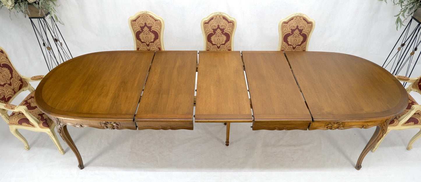 EstablishedLines 8 Carved Dining Chairs Walnut Table 3x18" Leaves Overall 132" Long Dining Set