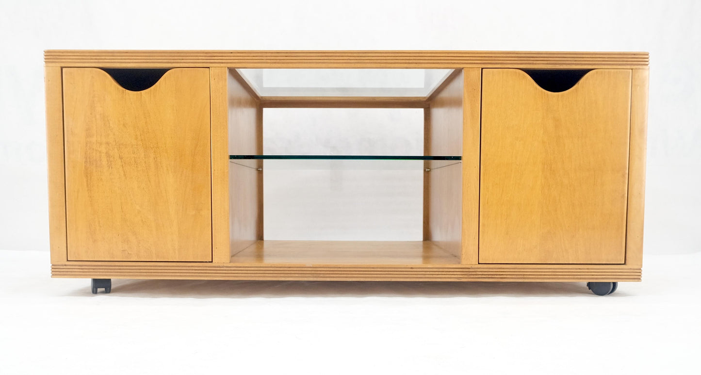 EstablishedLines Large Box Shape Glass Top Birch Plywood Deep Drawers Storage Coffee Table MCM