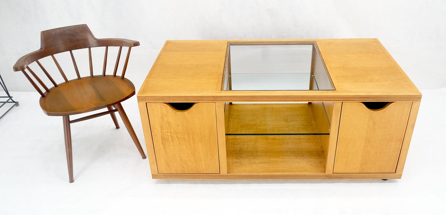 EstablishedLines Large Box Shape Glass Top Birch Plywood Deep Drawers Storage Coffee Table MCM