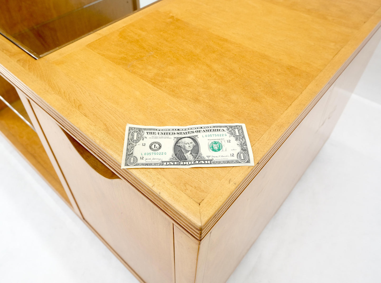 EstablishedLines Large Box Shape Glass Top Birch Plywood Deep Drawers Storage Coffee Table MCM