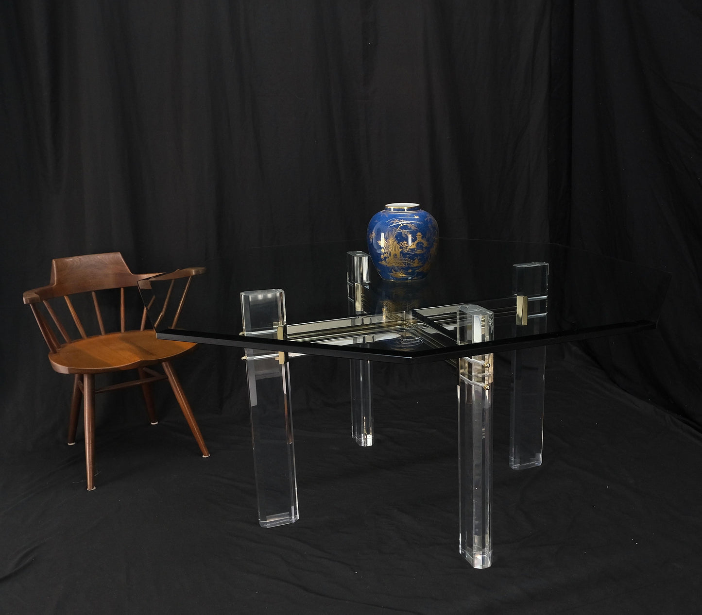 EstablishedLines Glass Top Octagonal Shape Lucite Base Dining Conference Table Mint!