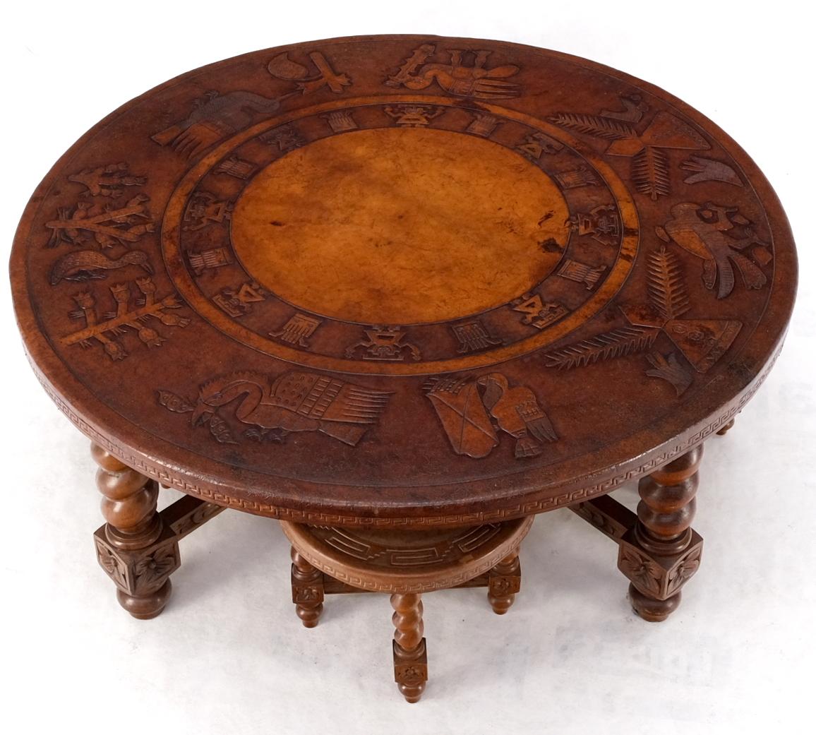 EstablishedLines Mid Century Embossed Leather South American Coffee Table 4 Nesting Stools Chairs